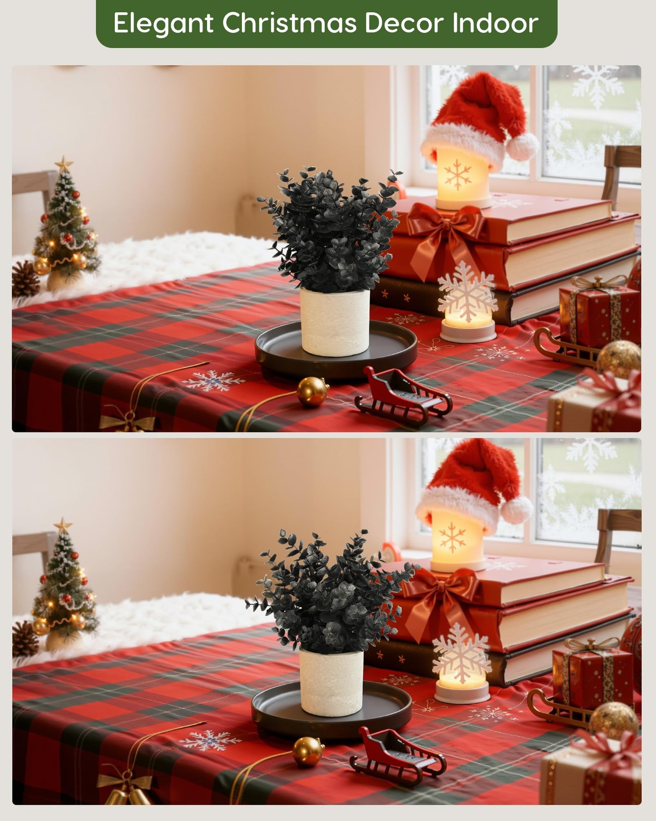Small Fake Eucalyptus Plant 2 PCS Black Pot Artificial Potted Faux Indoor