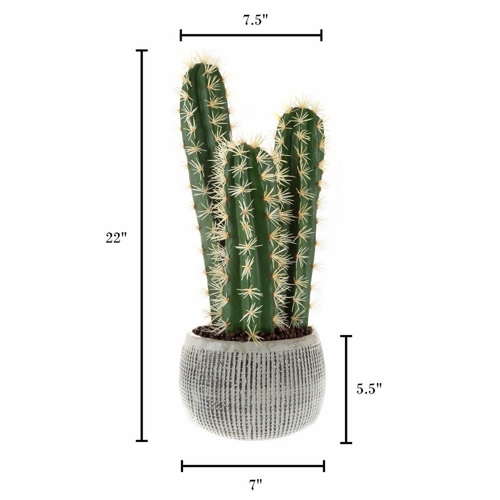 Pure Garden 22in Artificial Potted Cactus Faux Succulent Gray Clay Pot 50-LG1238