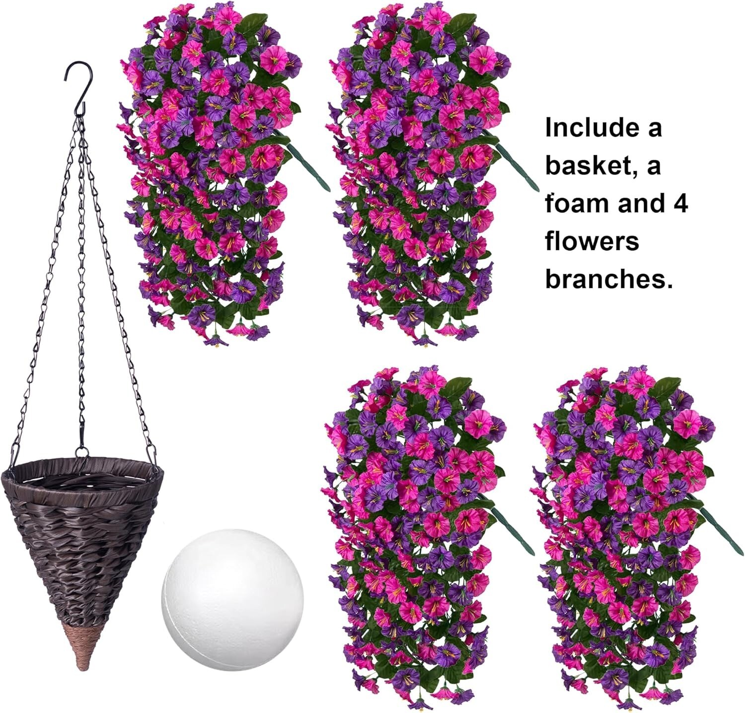 Vibrant Fuchsia & Dark Purple Faux Silk Hanging Flower Planter for Home Yards