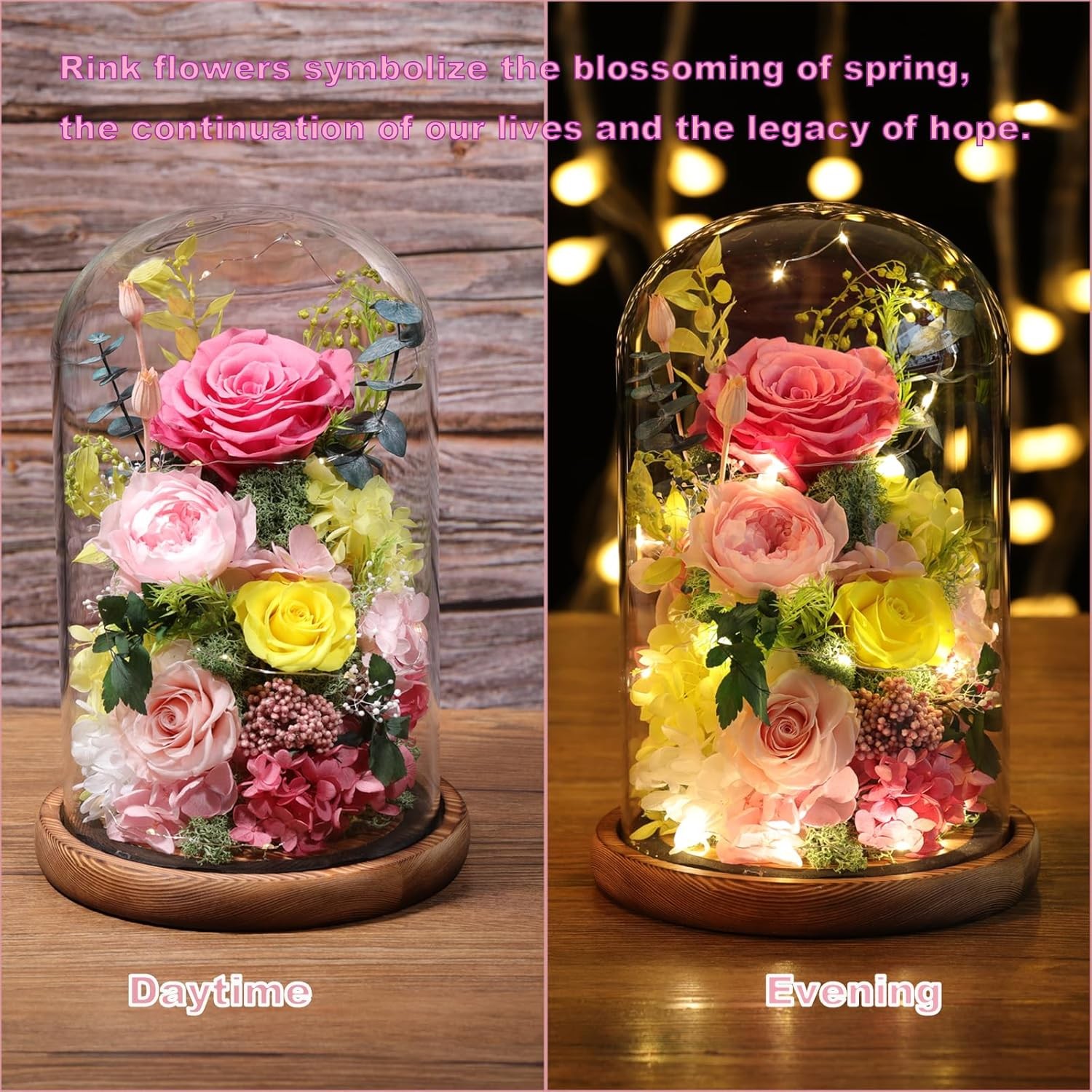 Flowers for Delivery Preserved Flowers Rose in Glass Dome,Pink Rose Forever Flow