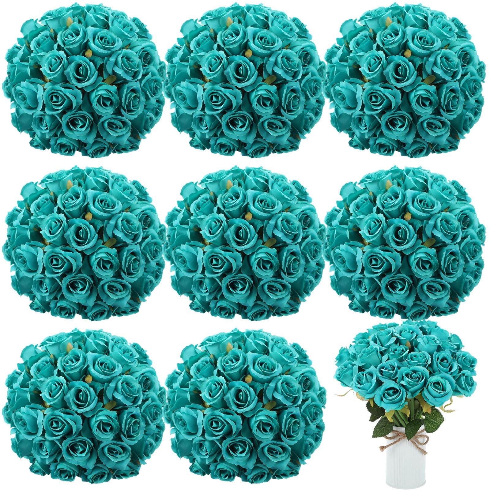 72 Heads Teal Artificial Flowers Turquoise Rose 6 Bouquet Wedding Decoration …