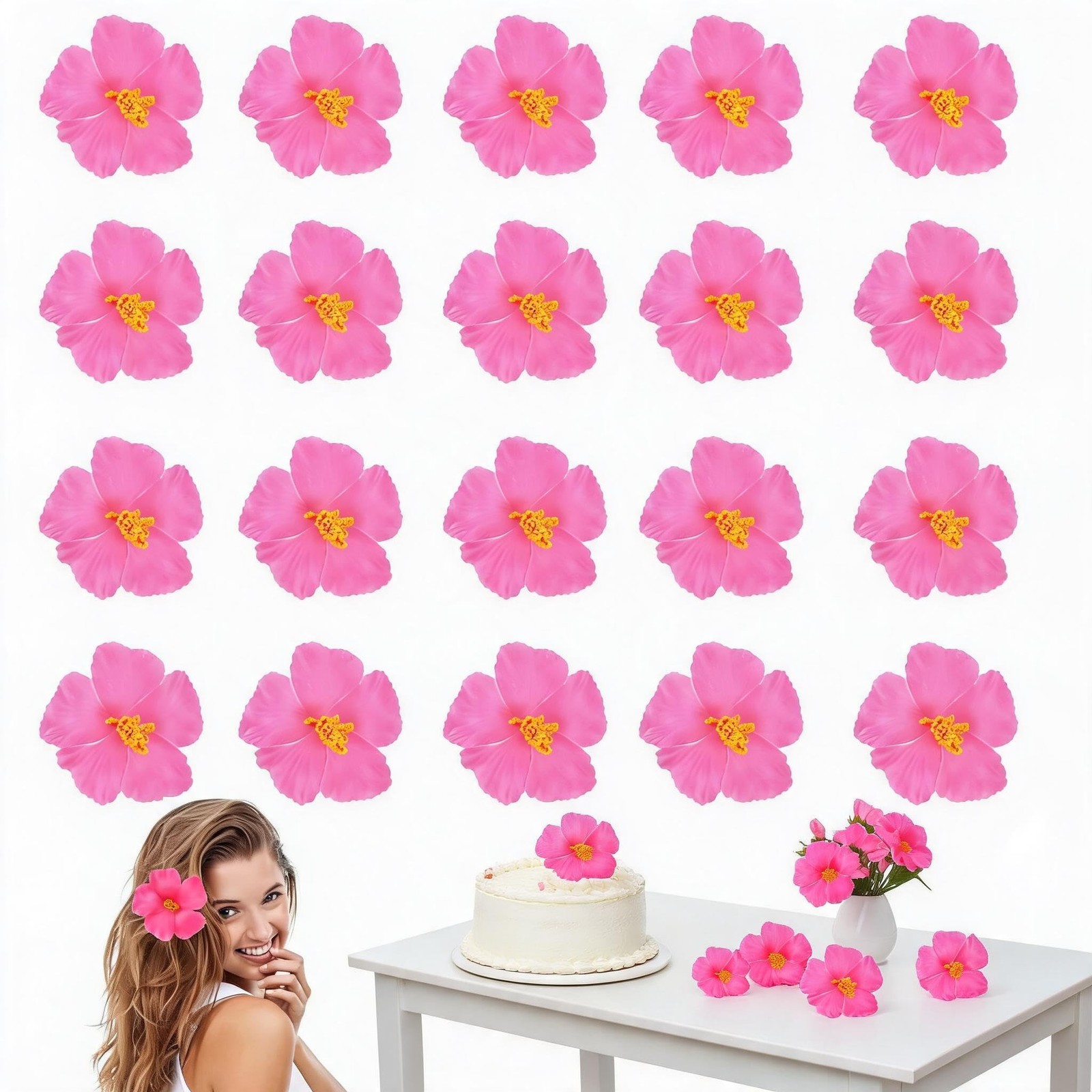 20 Pack Artificial Hibiscus Flowers Pink Hibiscus Flowers Artificial Fake Flo…