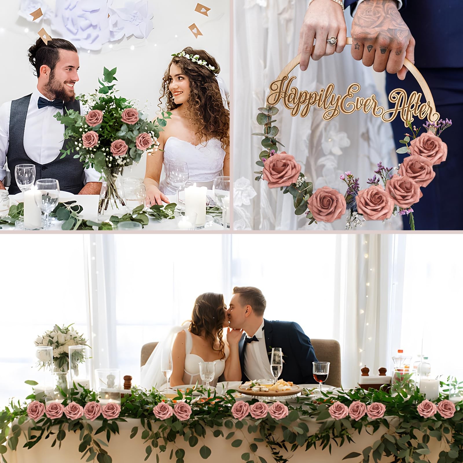 100 PCS Warm Taupe Artificial Flowers Roses Foam Fake Leaves Wedding Bridal