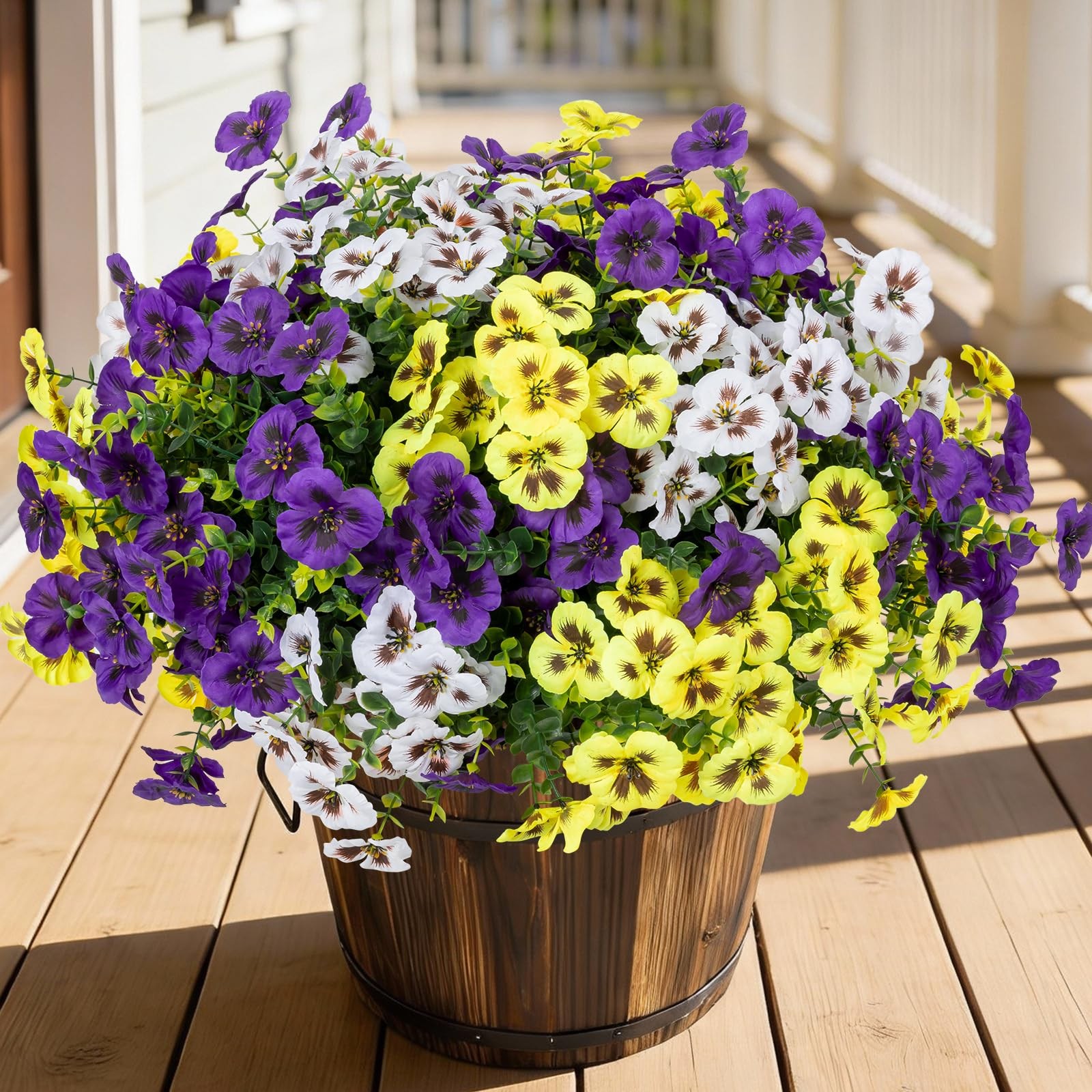 24 Pcs Artificial Fake Pansy Flowers for Outdoor,Faux Silk Plants Flowers UV …