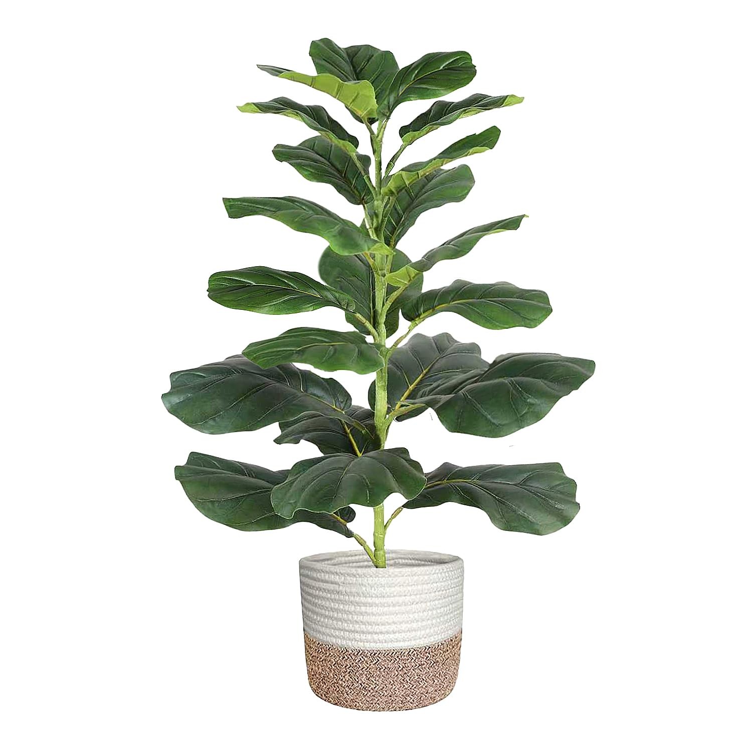 30 Inch Artificial Fiddle Leaf Fig Tree Realistic Fake Plant Cotton Basket