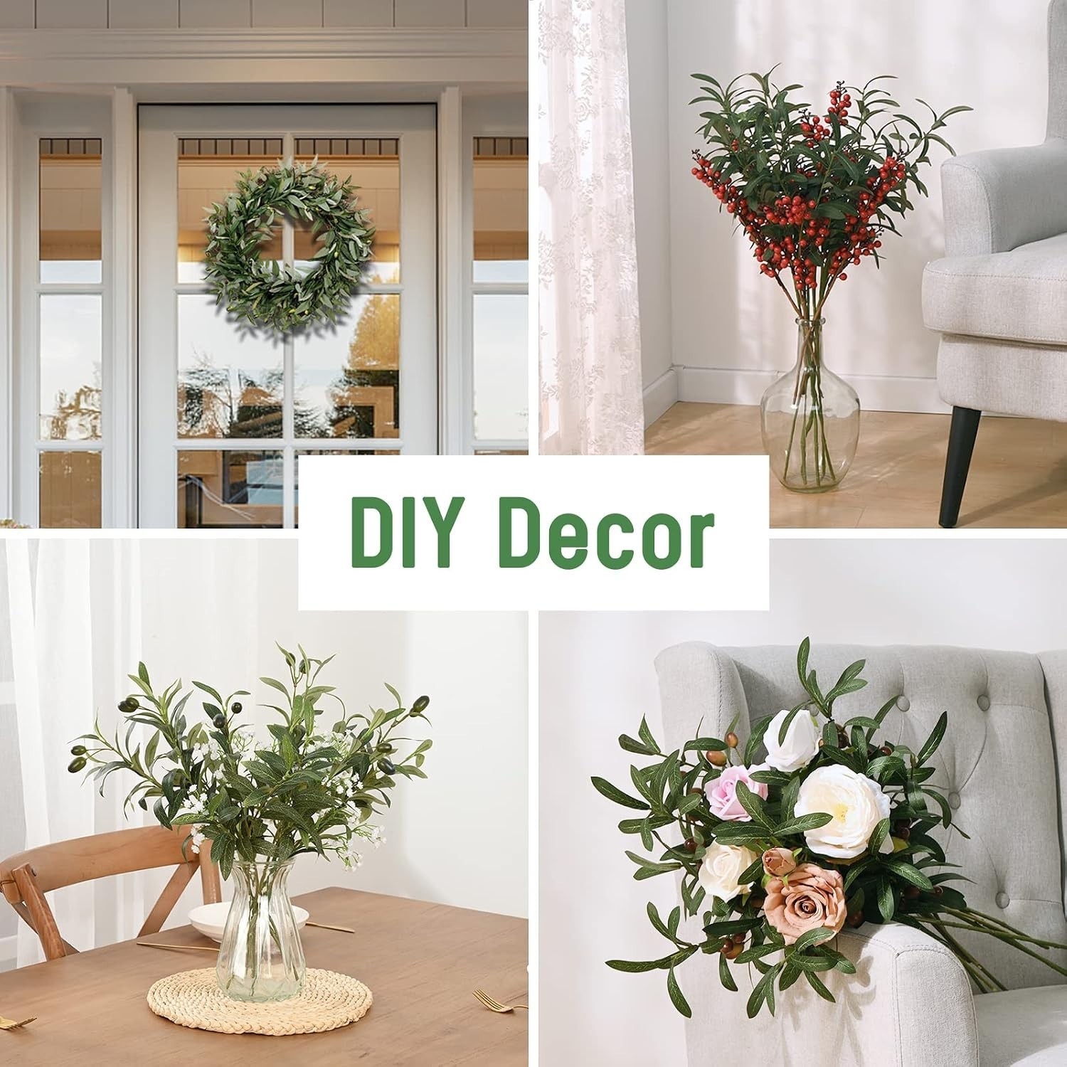 Elegantly Realistic Faux Olive Branches 18” for Home and Event Decor – 3Pcs