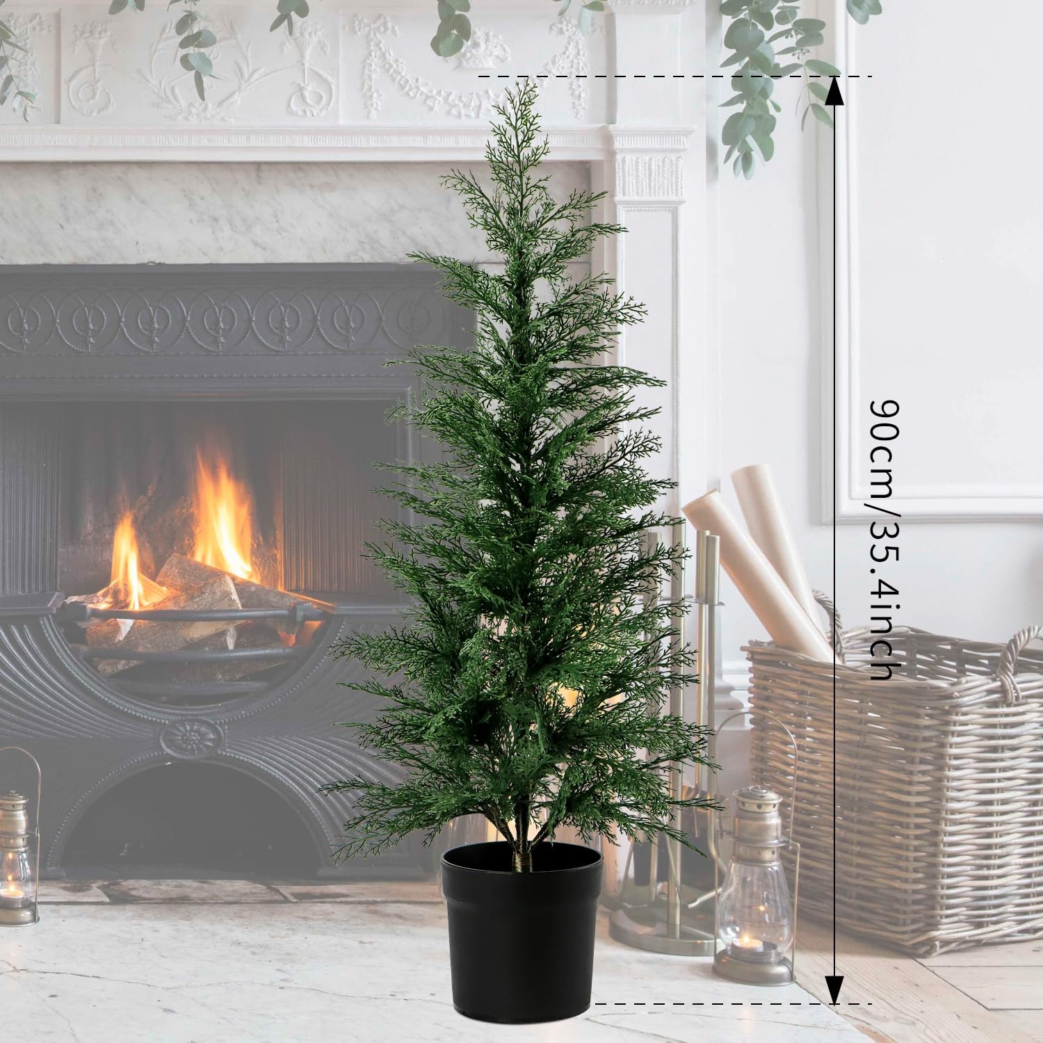 3FT Artificial Cedar Topiary Trees for Indoor Outdoors, Potted Fake Cypress C…