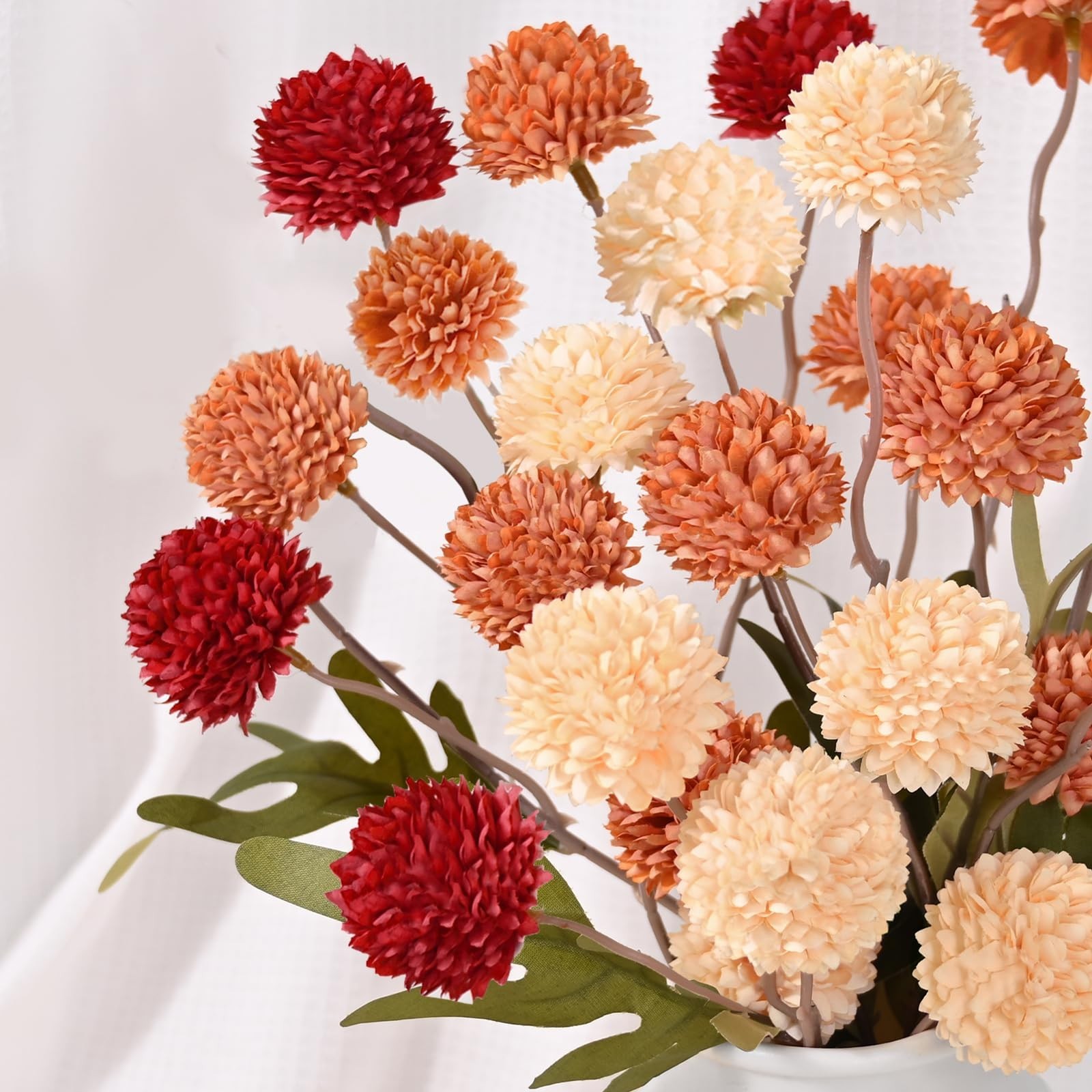 10pcs Faux Silk Pompon Flowers, Mini Chrysanthemums, Fall Decor Centerpieces