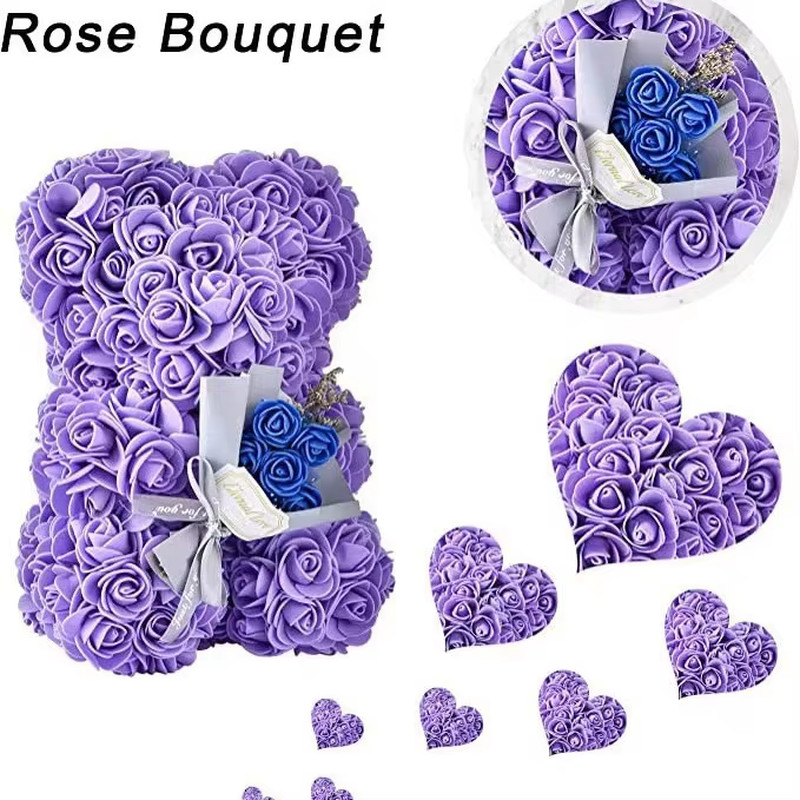 1Pc 25Cm Artificial Foam Flowers Bear Rose Bear Romantic Creative Gifts for Vale
