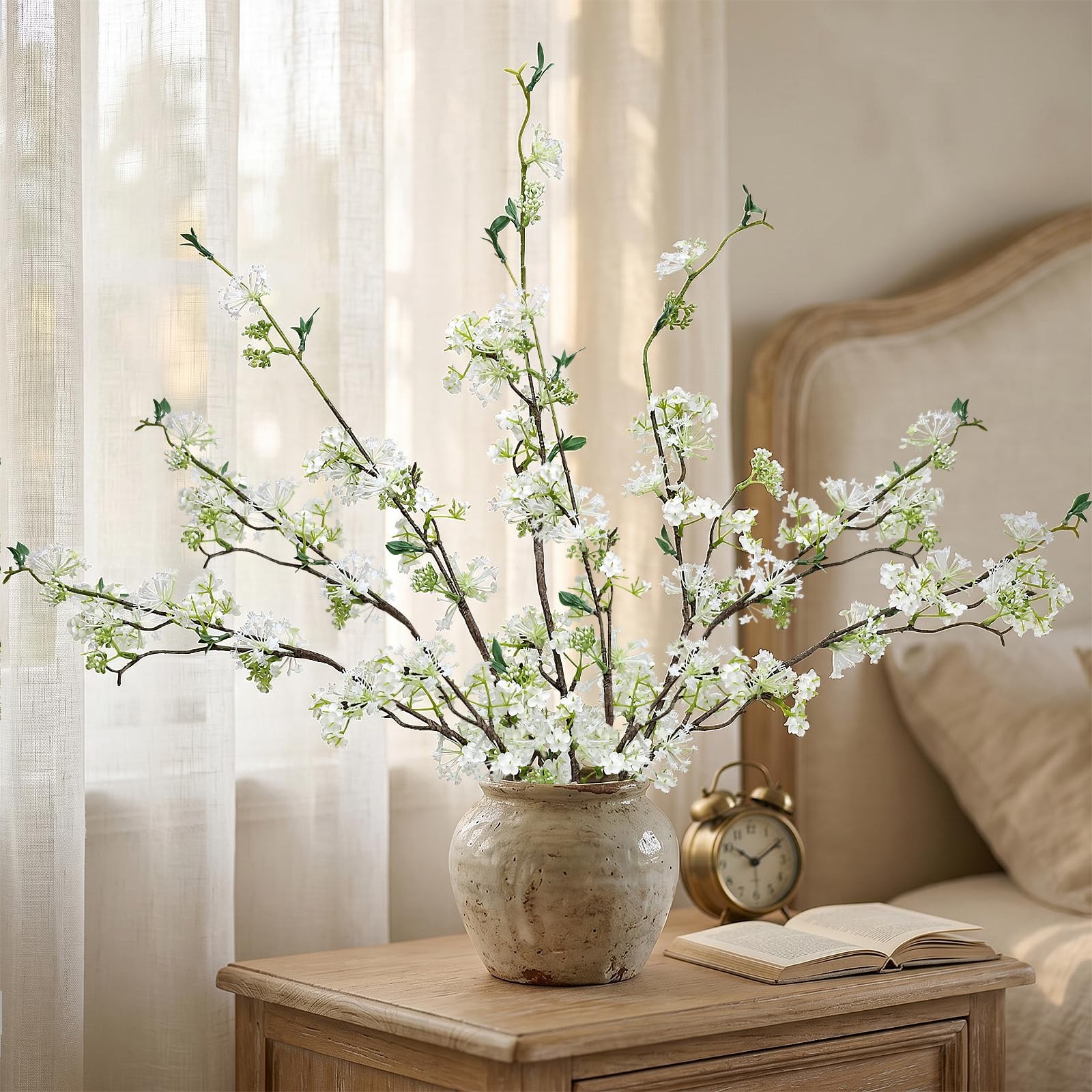 5 PCS Artificial Flowers Branches – 41 Inches Faux Snow Willow with Long Stem…