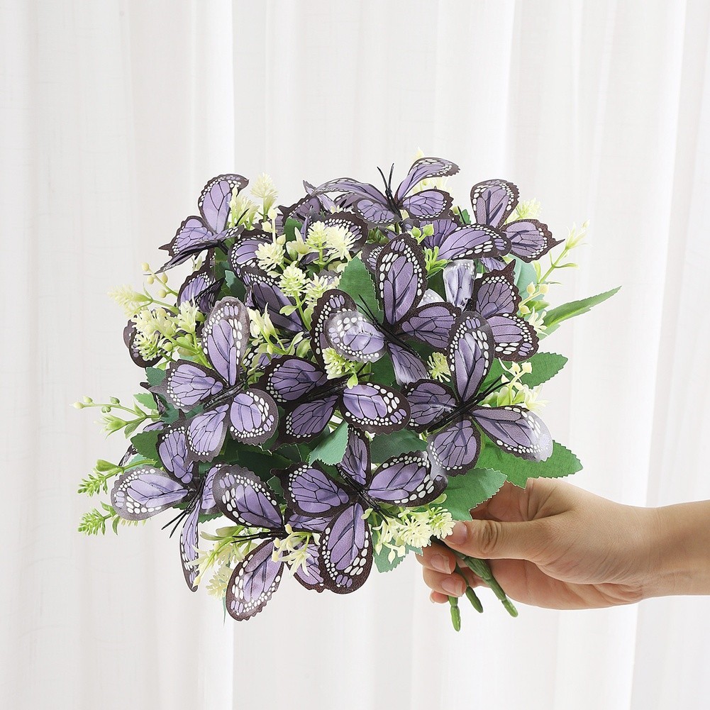 Artificial Butterfly Orchid Bouquet for Wedding Home Decor Faux Flowers