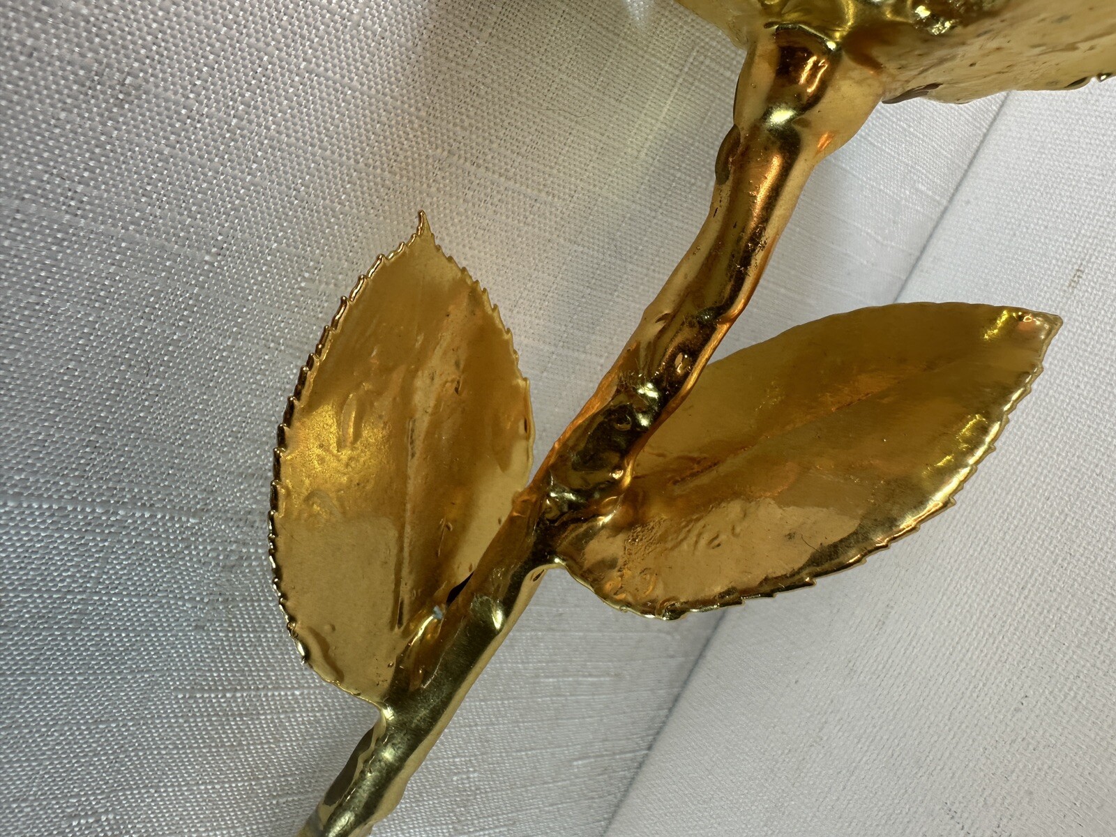 Real Rose Dipped Preserved In 24K Gold Long Stem 2 Leaves Forever Rose Gift
