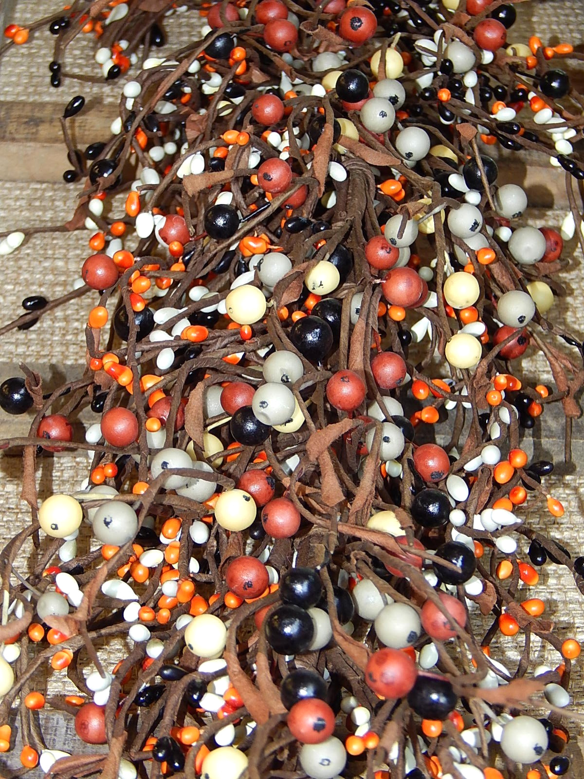 NEW Rustic Farmhouse Pip Berry MIXED Garland BURNT ORANGE GREY BLACK CREAM 53″