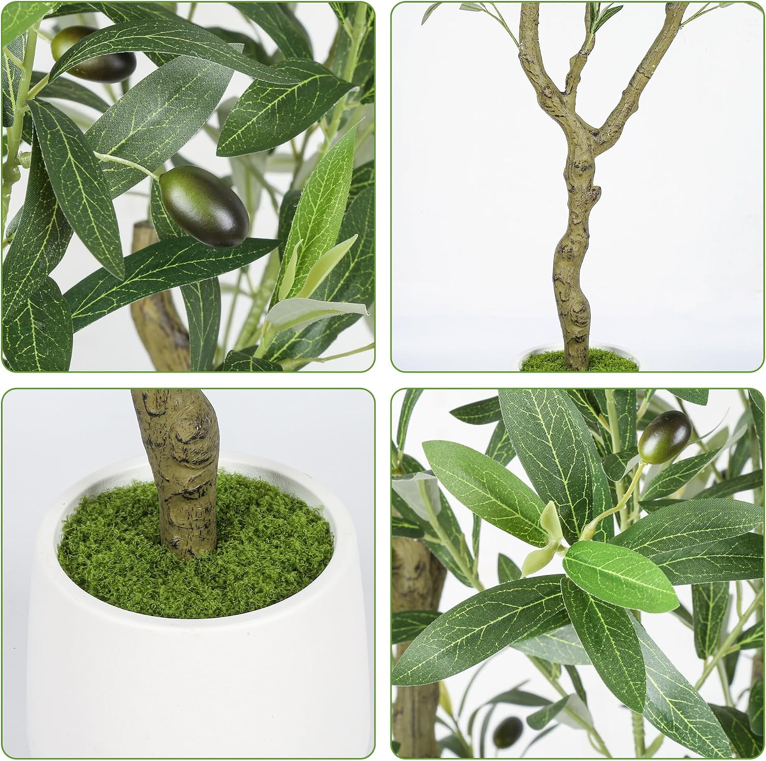 7Ft Artificial Olive Tree with White Tall Planter, Realistic Leaves & Fruits Art