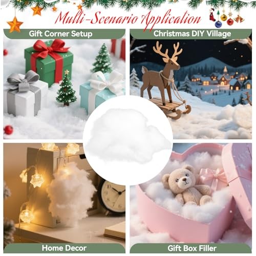 RAINFLOW 7 Ounce Christmas Fake Snow Cotton – Artificial Snow Stuffing White