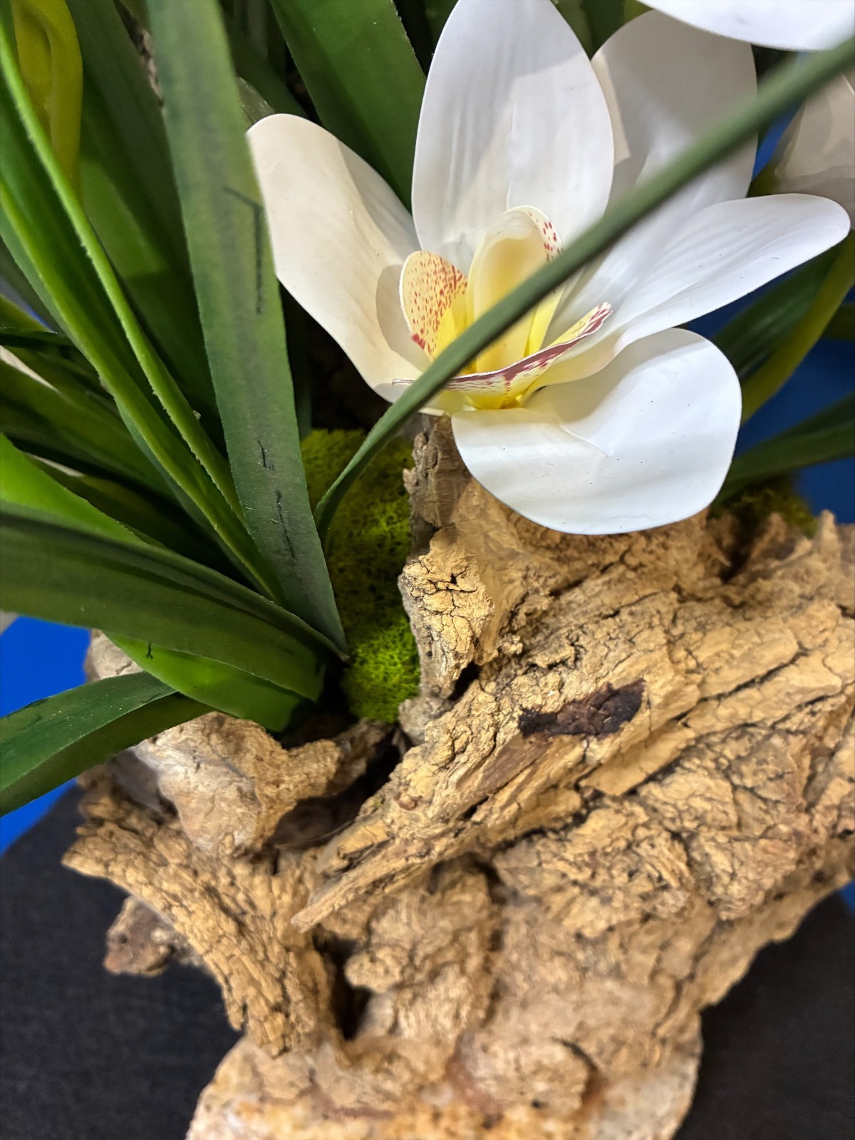 Orchid Artificial Plant Home Arrangement Marble Base Natural Bark Handmade