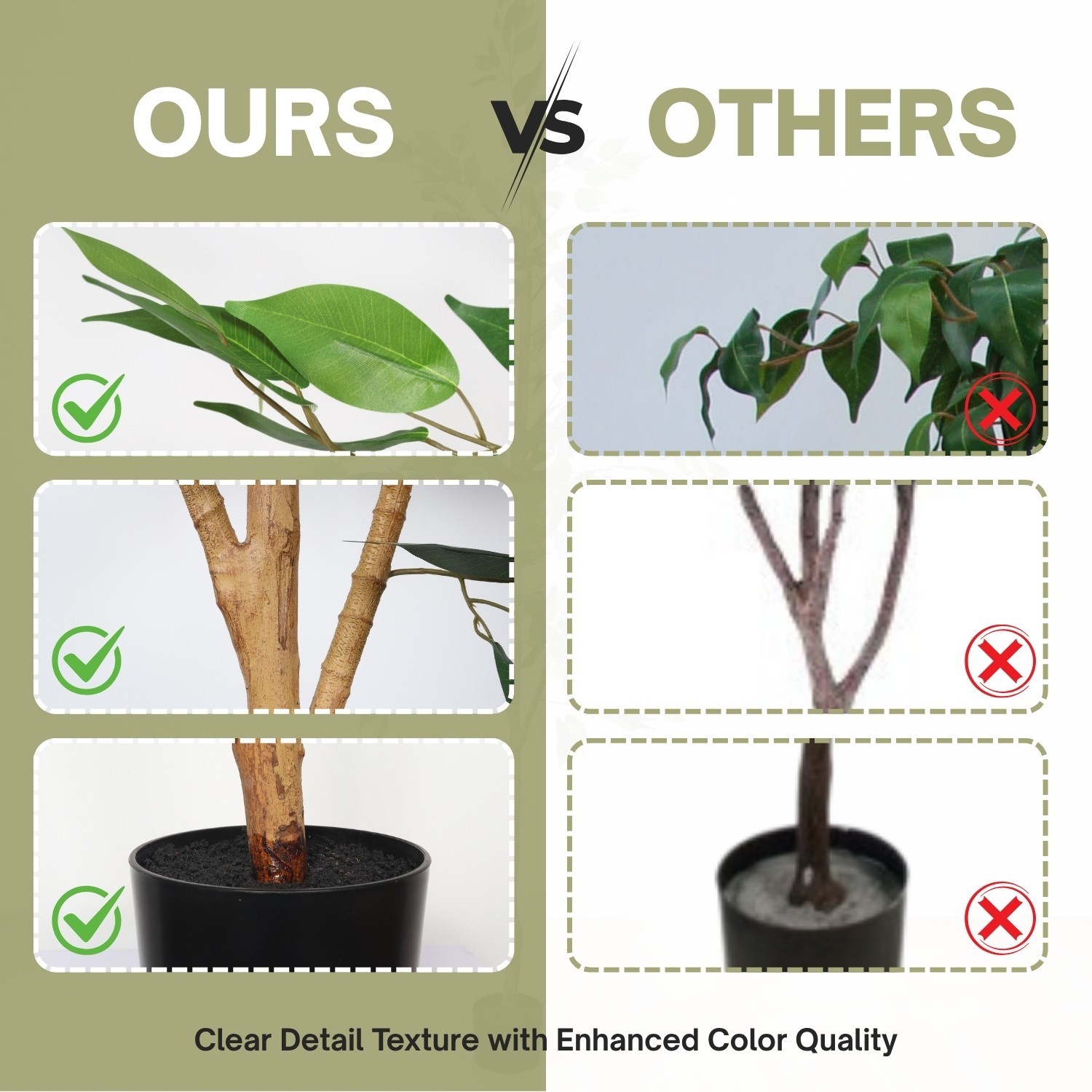 6FT Artificial Ficus Tree Natural Trunk Fake Potted Plant with Black Pot