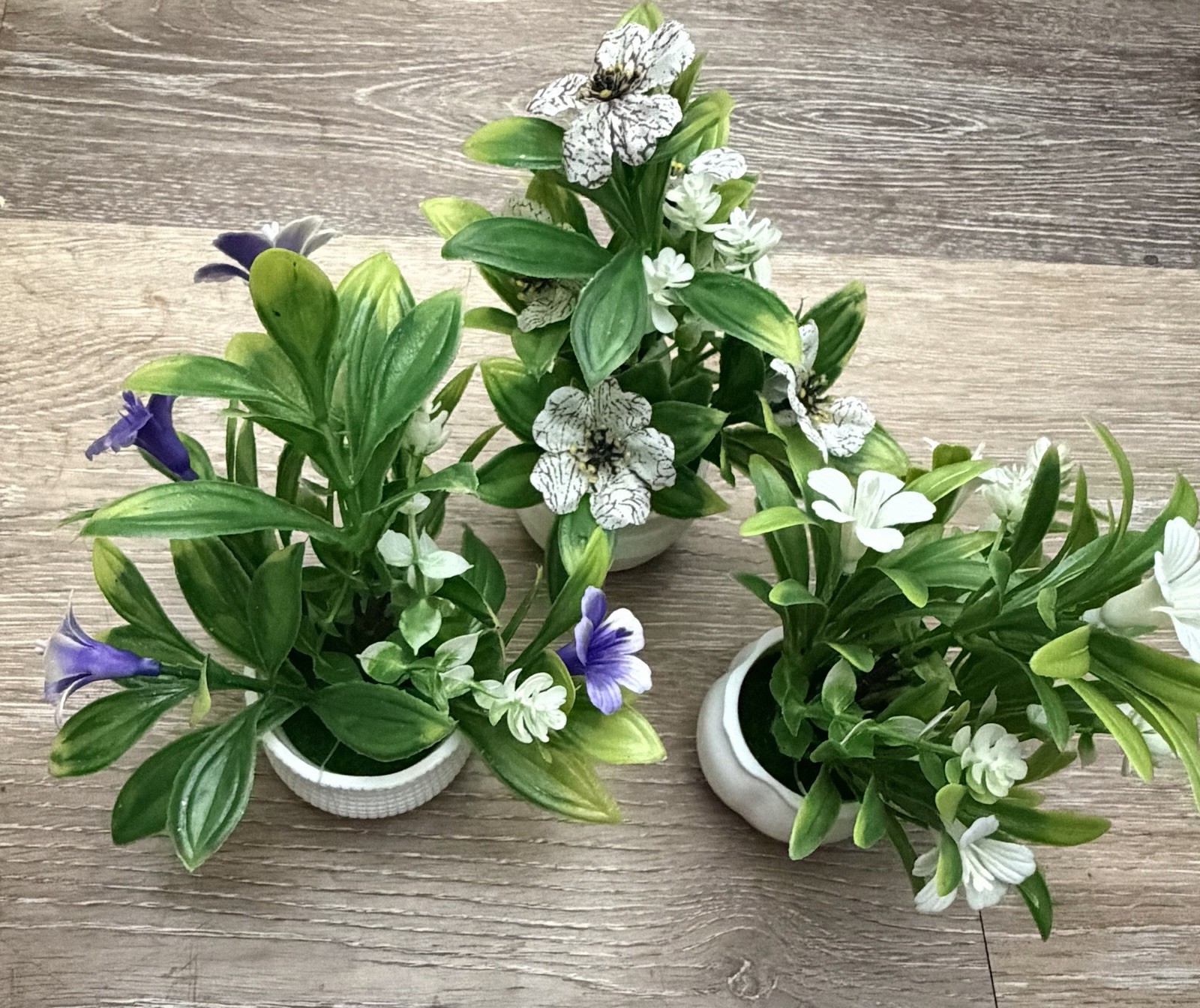 Set of 3 Artificial Flower & Greenery Plants in White Pots – Home Décor (SKU 001