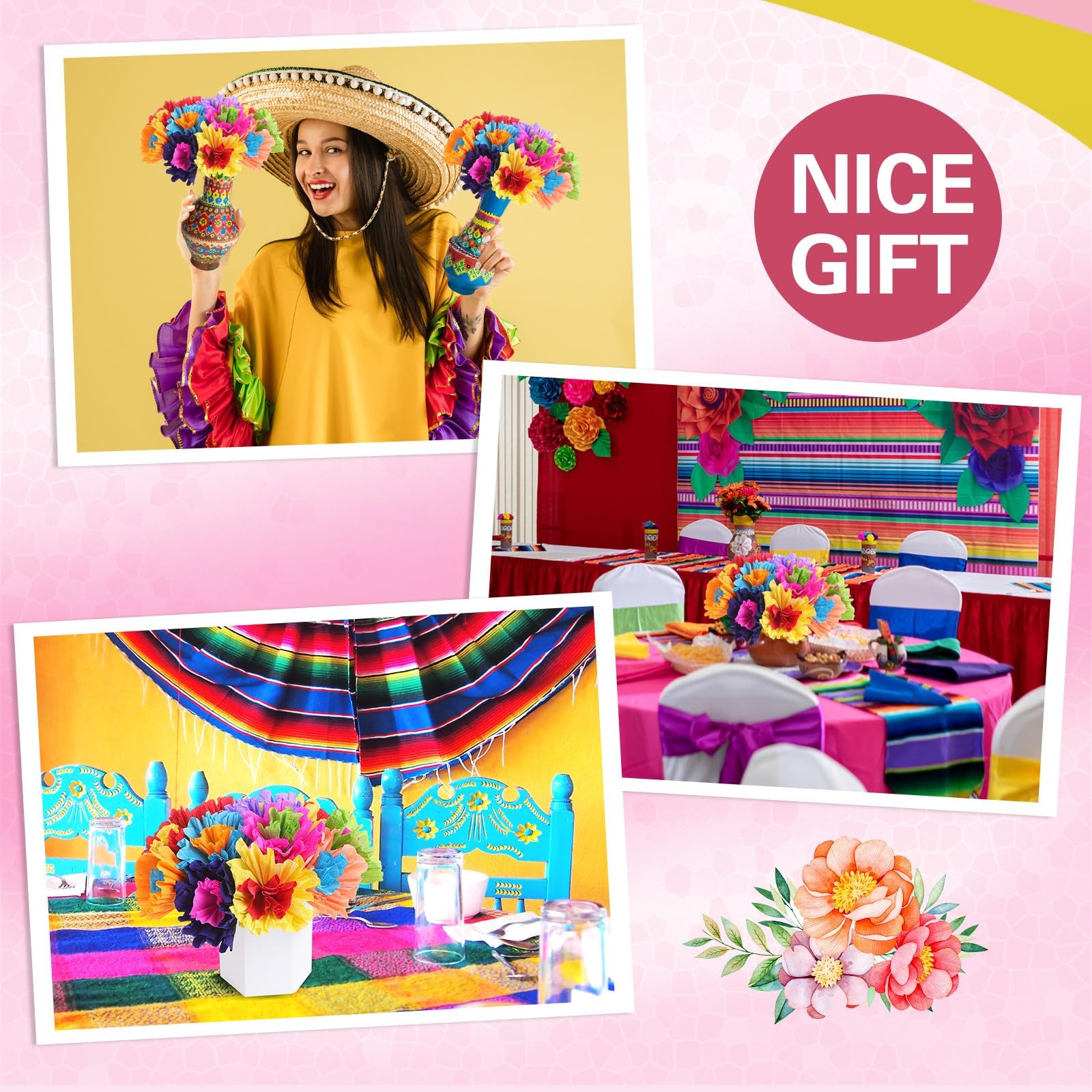 12 Pcs Mexican Artificial Rainbow Crepe Paper Flowers Bunch with Stems Mexica…