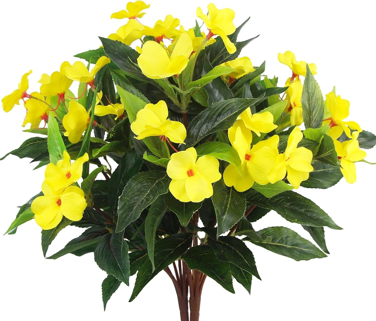 2 Pcs Artificial Impatiens Flowers for Outdoors Faux Impatiens Bushes Yellow