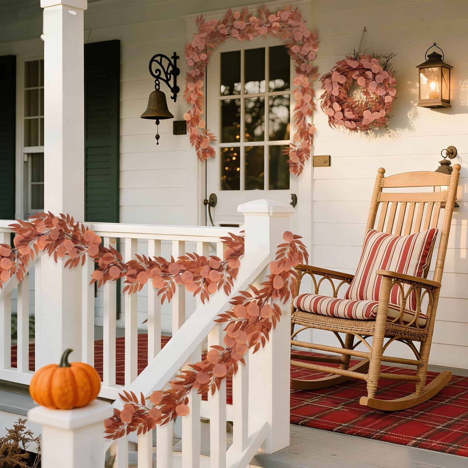 2Pcs 6Ft Artificial Eucalyptus Garland – Silk Orange Leaf Vine for Home, Party,