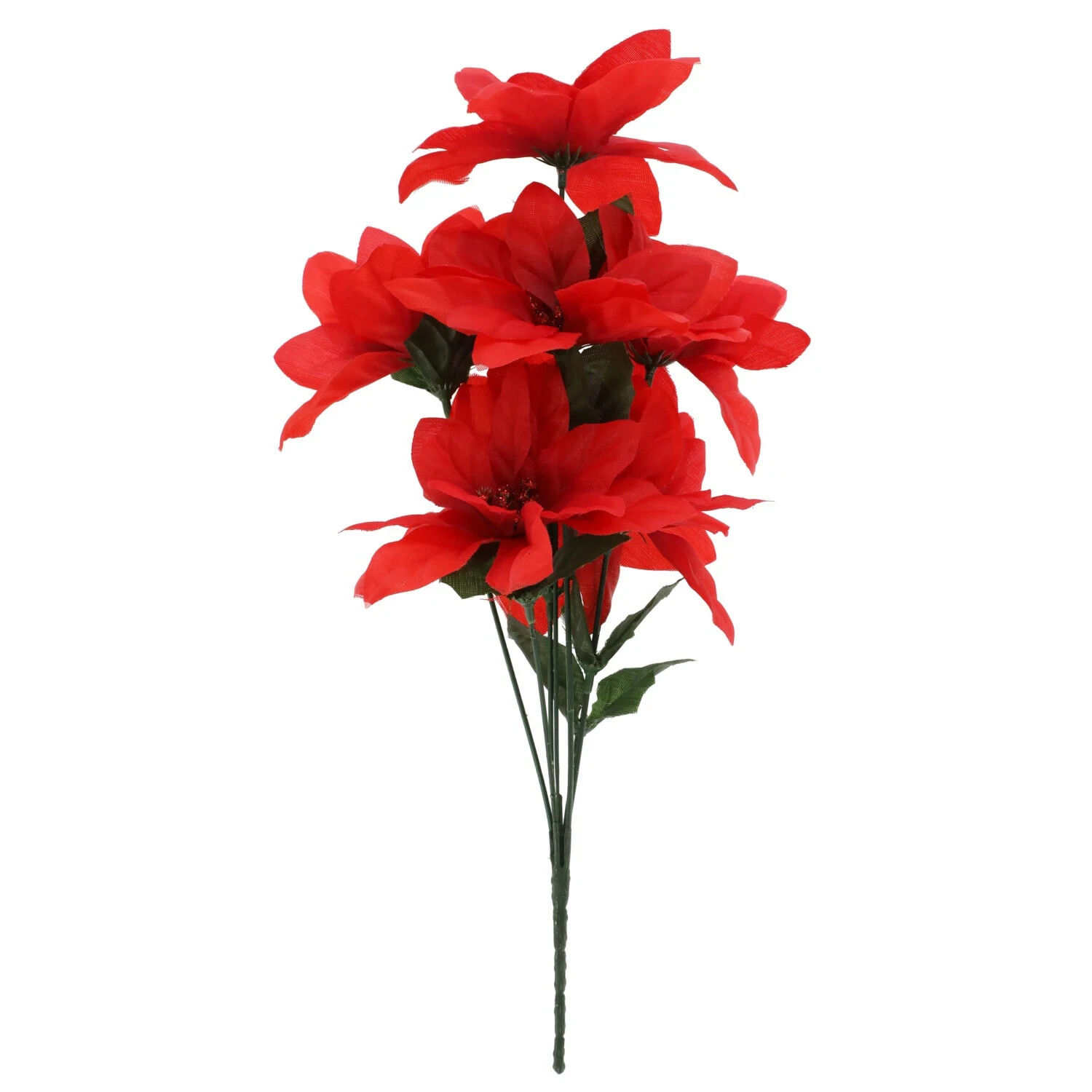 NEW Holiday Poinsettias Artificial Christmas Flowers 3 Pcs Poinsettia 16″ 7-stem