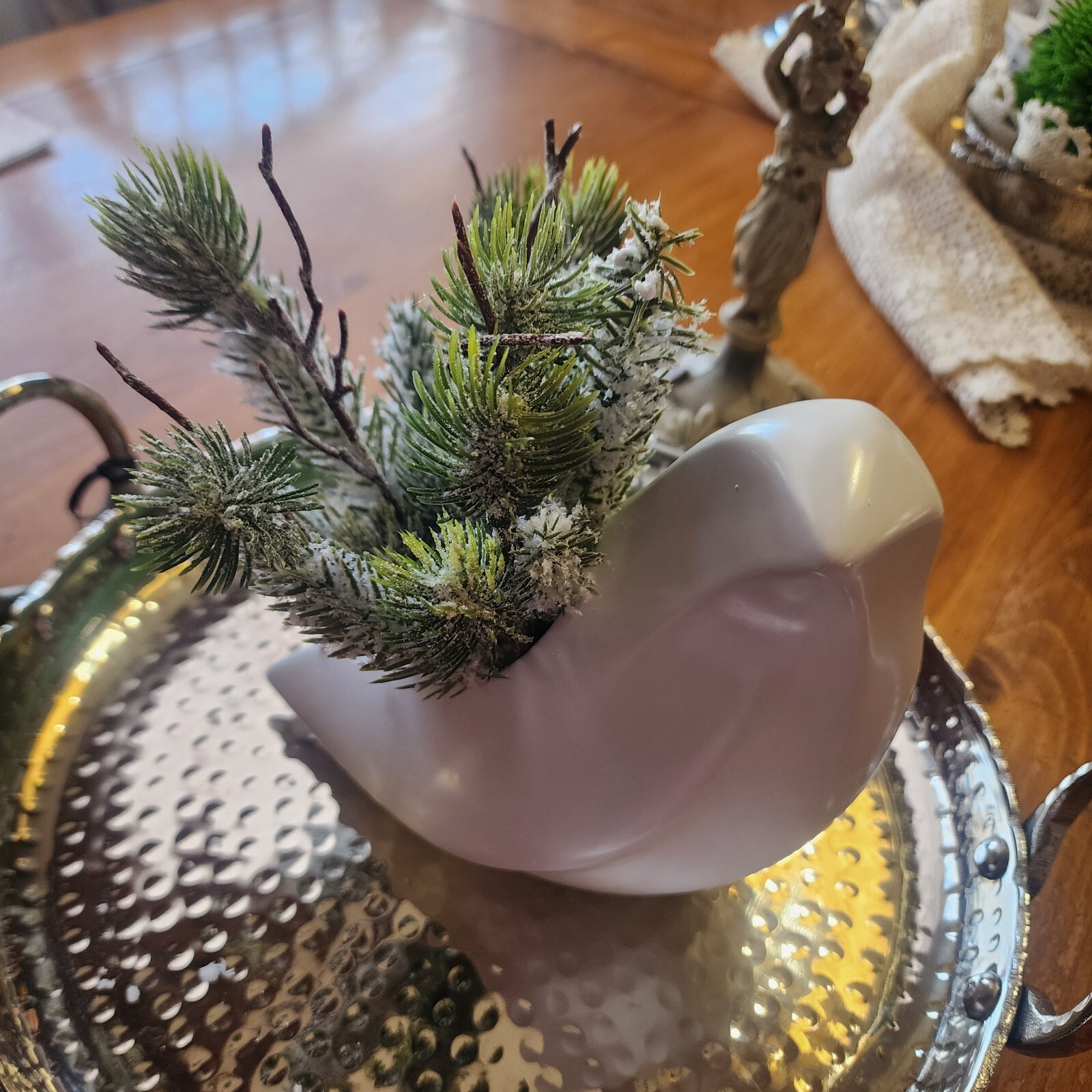 Home Decor Artifical Floral Arrangement Matte Contemporary Bird Pottery Planter