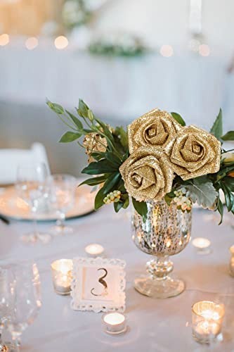 30 PCS Gold Glitter Foam Roses – Fake Flowers for Wedding, Home Decor, DIY Cente