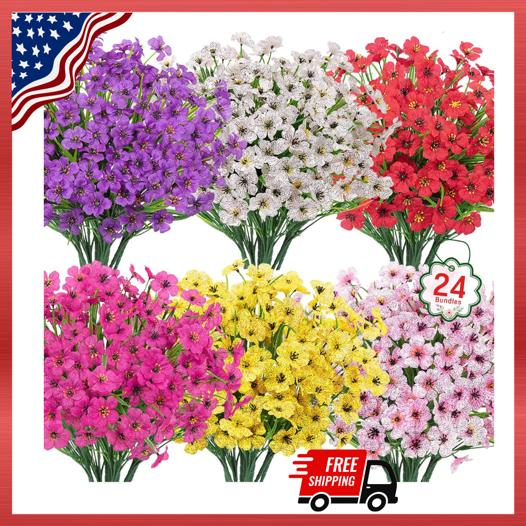 24 Bundles Artificial Flowers for Outdoors UV Resistant Silk Fake Flowers Faux