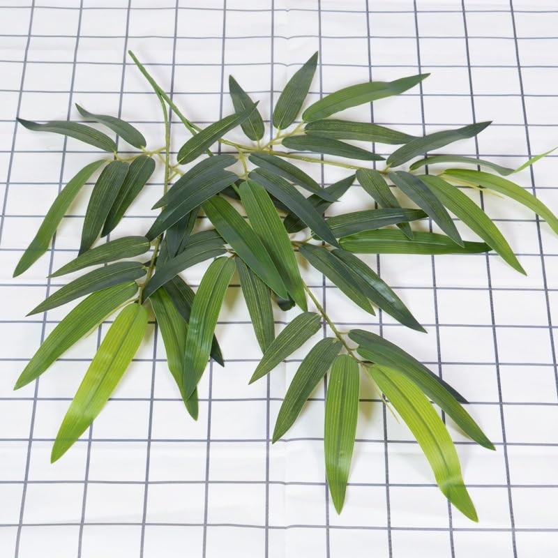 6 Pcs Tree Branch 19.7 Inches Artificial Bamboo Leaves – Faux Green Silk Bamboo