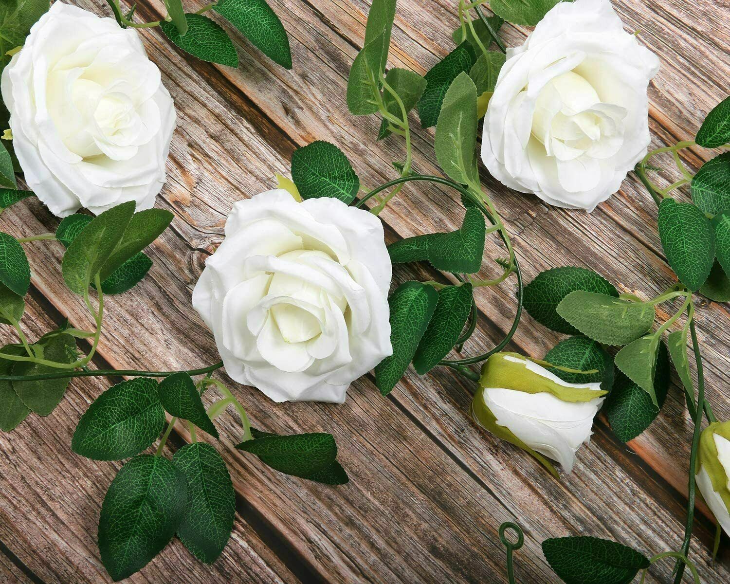 2PC 7.5 Ft Fake Rose Vine Flowers Plants Artificial Hanging Ivy Home Hotel Party
