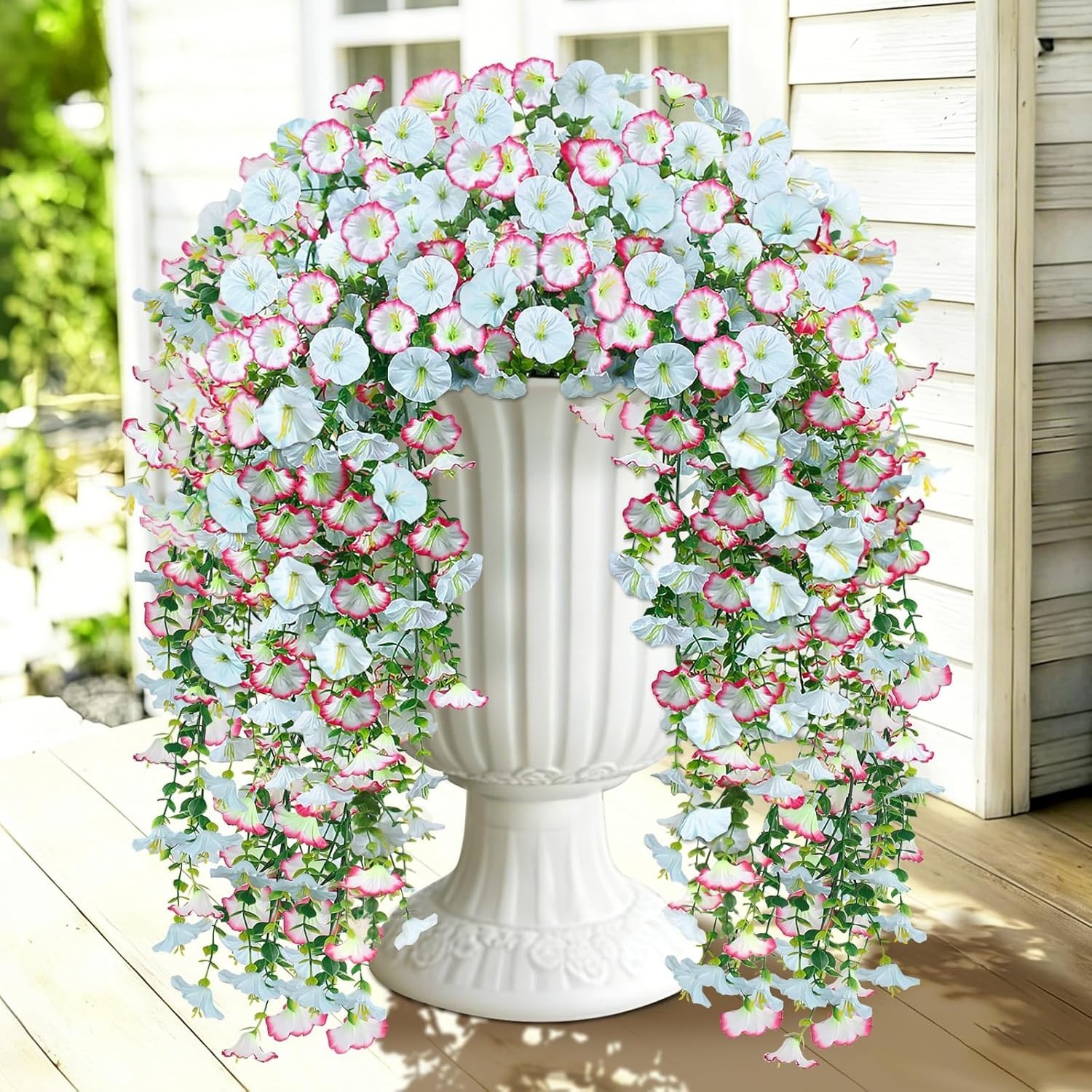 Artificial Hanging Flowers for Outdoors, 2 PCS 300 Blooms UV Resistant Mornin…