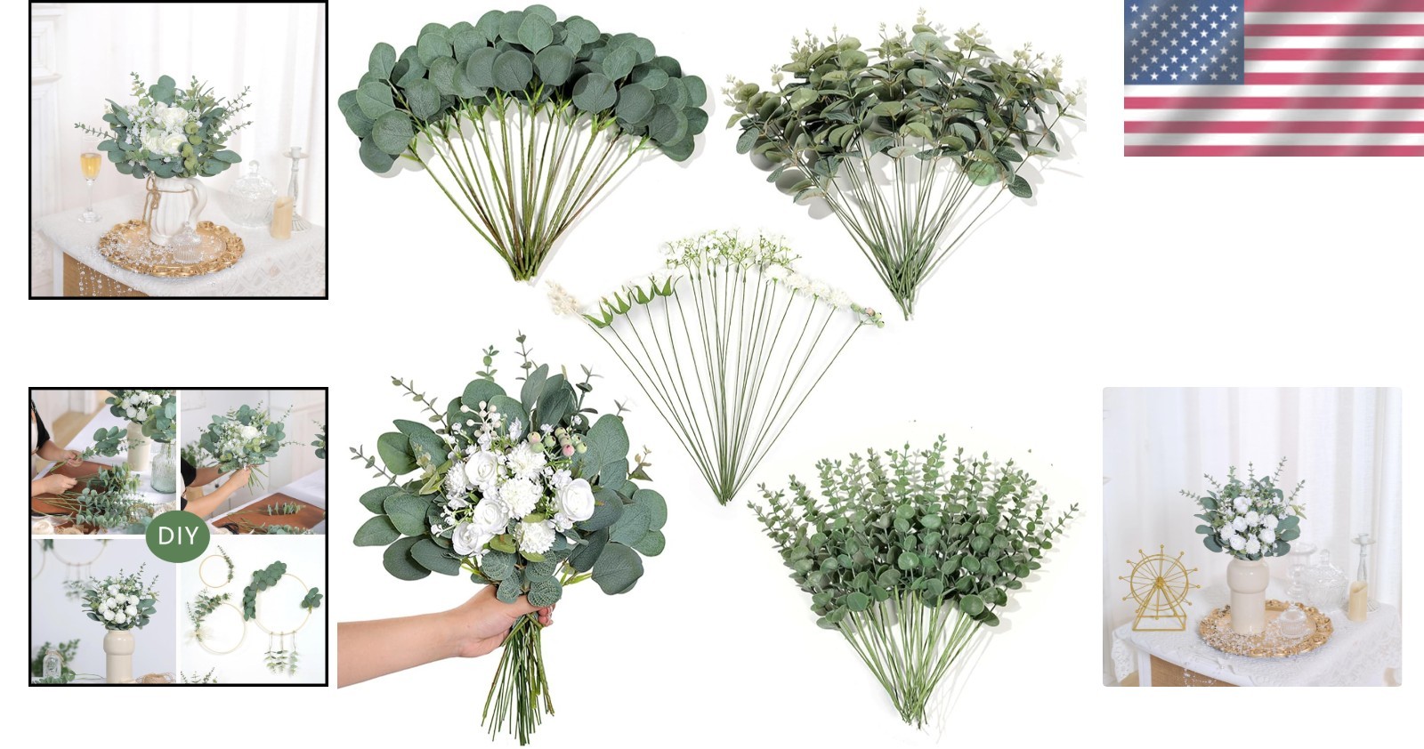 Eucalyptus Stems and Mixed Flowers 110 Pcs Realistic Greenery for Arrangements