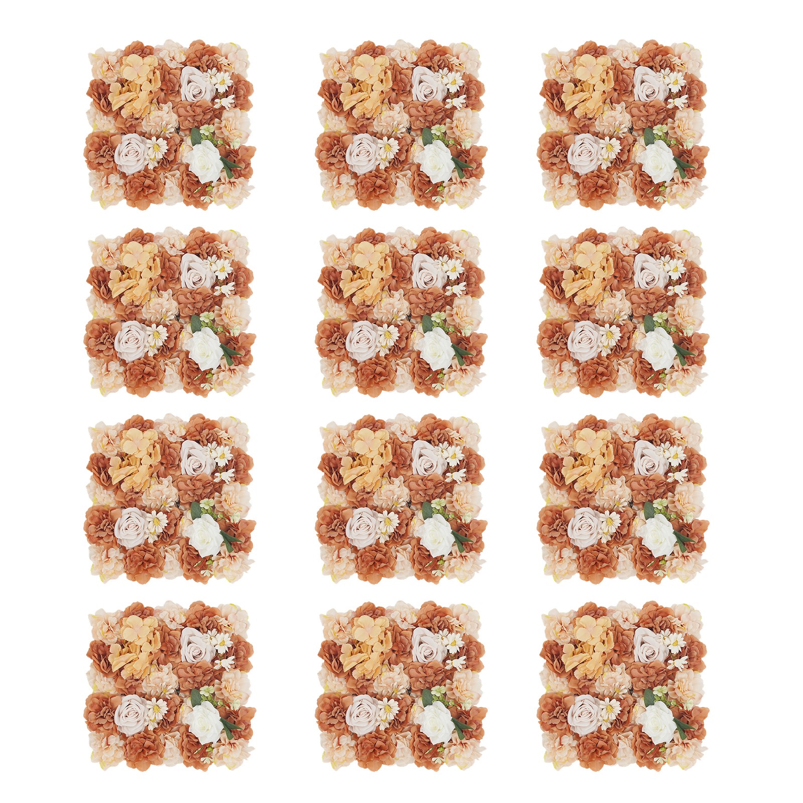 12Pcs Artificial Flower Wall Panels 15*15in Wall-Mounted Handmade Flower Panels