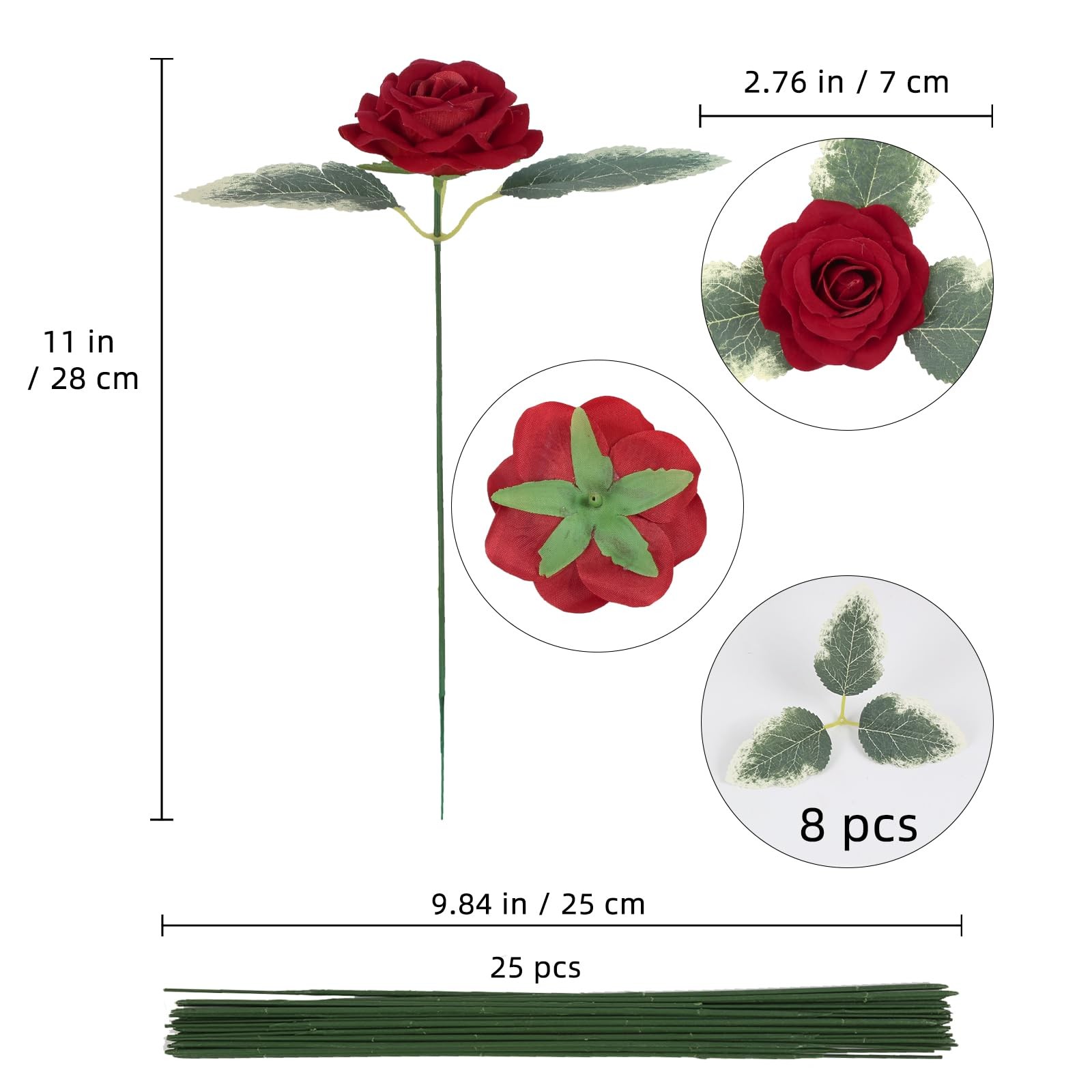 25PCS Red Rose Artificial Flower Heads 7 CM Velvet Rose Flowers Real Look Ros…