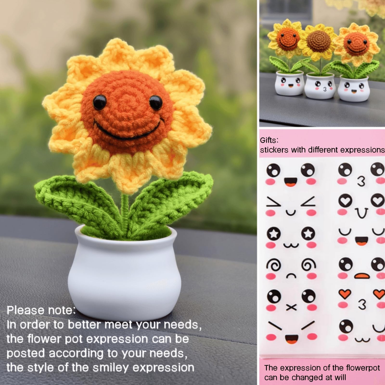 Crochet Sunflower Gifts for , Artificial Sun Flower for Office Desk Car Dashb…