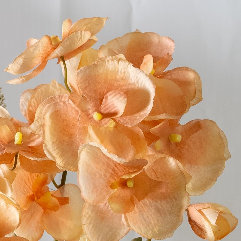 Orchids Flowers Arrangement in Pot,Fake Silk Orchid Artificial Flower with Ce…