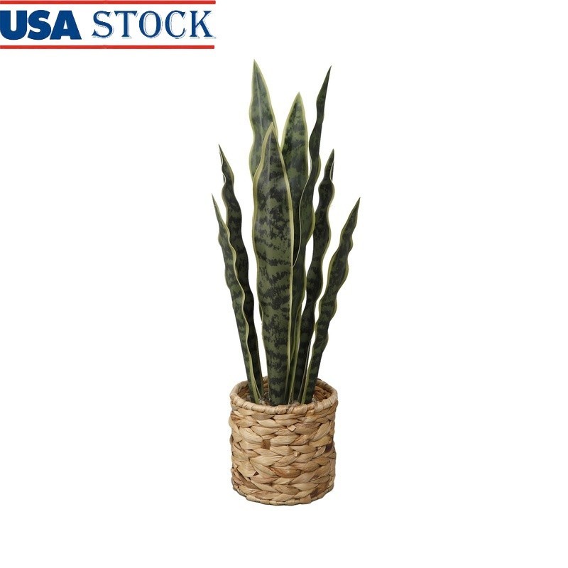 24.3 Inch Artificial Snake Plant in Rattan Basket Decor Indoor Office Home New