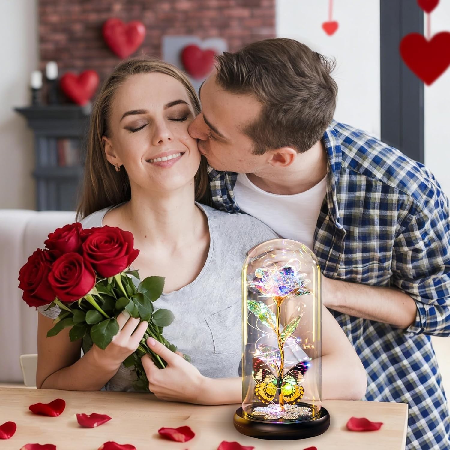 Valentines Day Rose Gifts for Her Birthday Gift for Women Galaxy Glass Rose in G