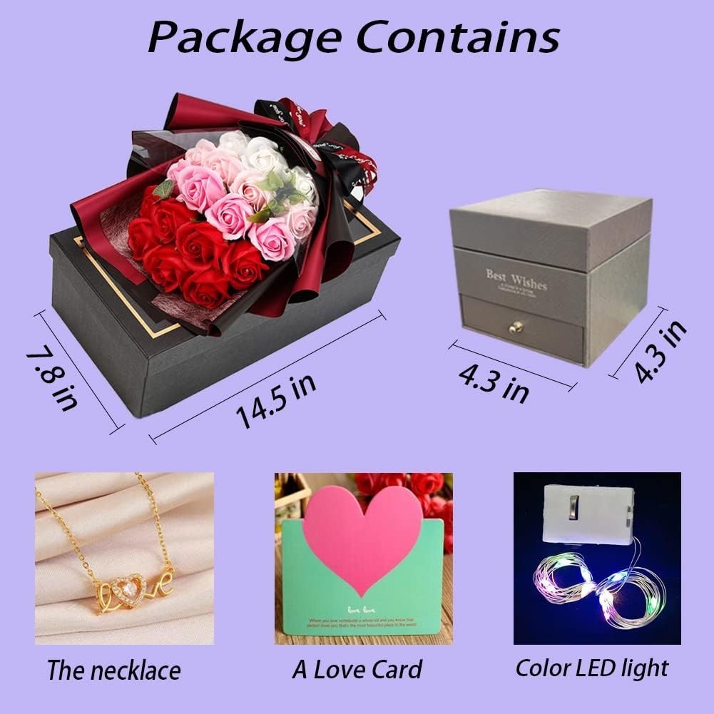 Charming Preserved Red Roses with Necklace – Ideal for Special Occasions