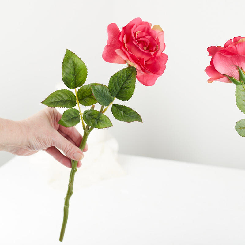 Set of 6 Beauty Pink Artificial 16″ Long Stem Open Rose Spray Bundles