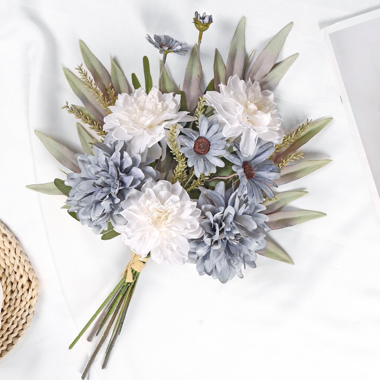 Artificial Flowers Bouquet Silk Blue Flowers Fake Floral Arrangements Faux Bl…