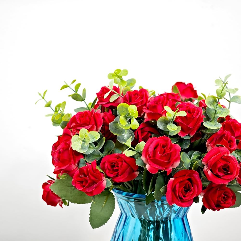 5 PCS Red Real Touch Artificial Rose Flowers Fake Bouquet for Home Office