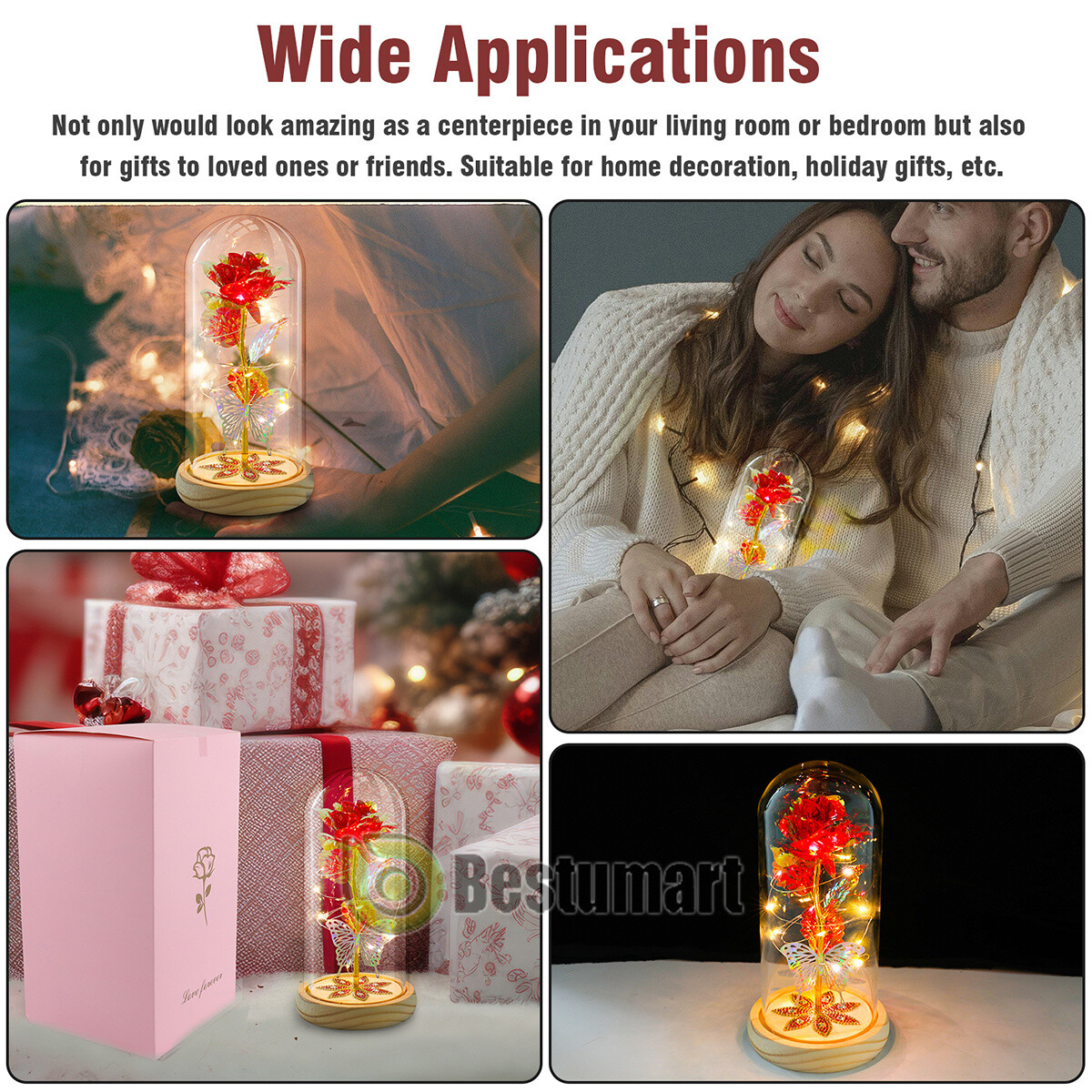 Rose Flowers Christmas Gift for Women,Glass Dome Rose Gifts for Mom Wife Grandma