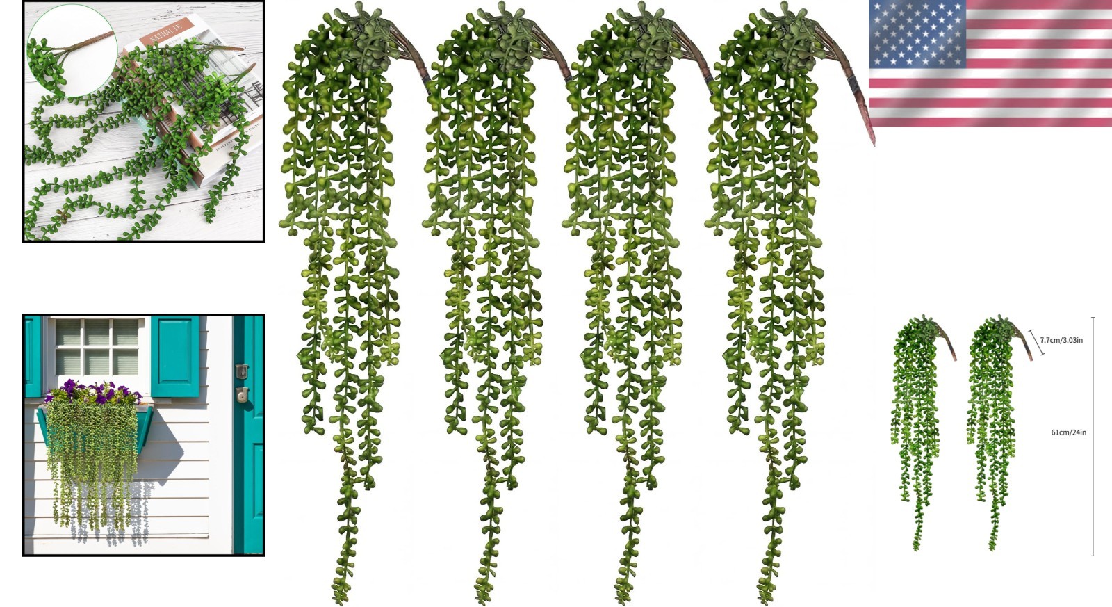 Elegant 4-Pack of Water-Resistant Hanging Faux Succulents – Indoor & Outdoor Use