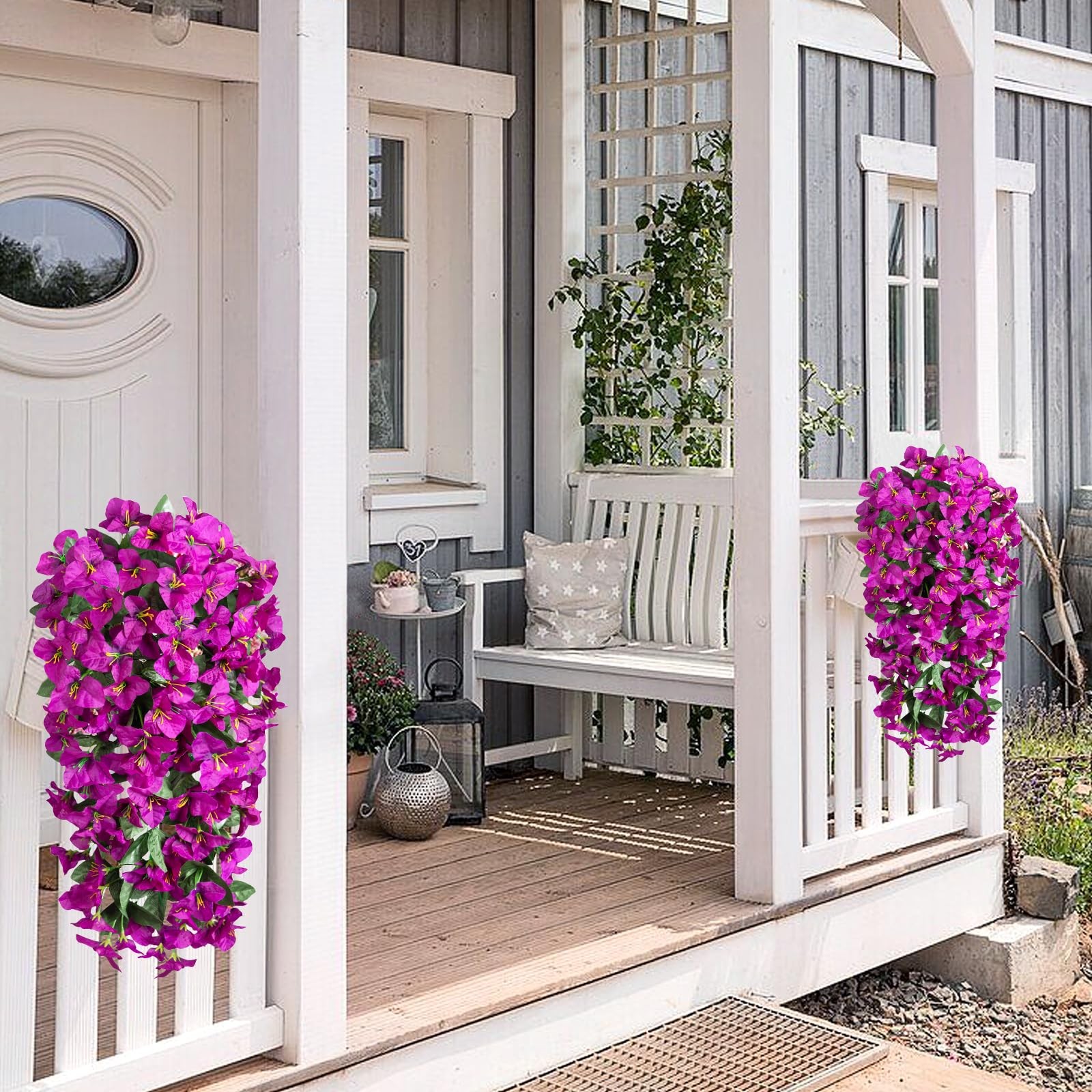 2 pcs Artificial Faux Bougainvillea Flowers Plants for Outdoor Outside Summer…