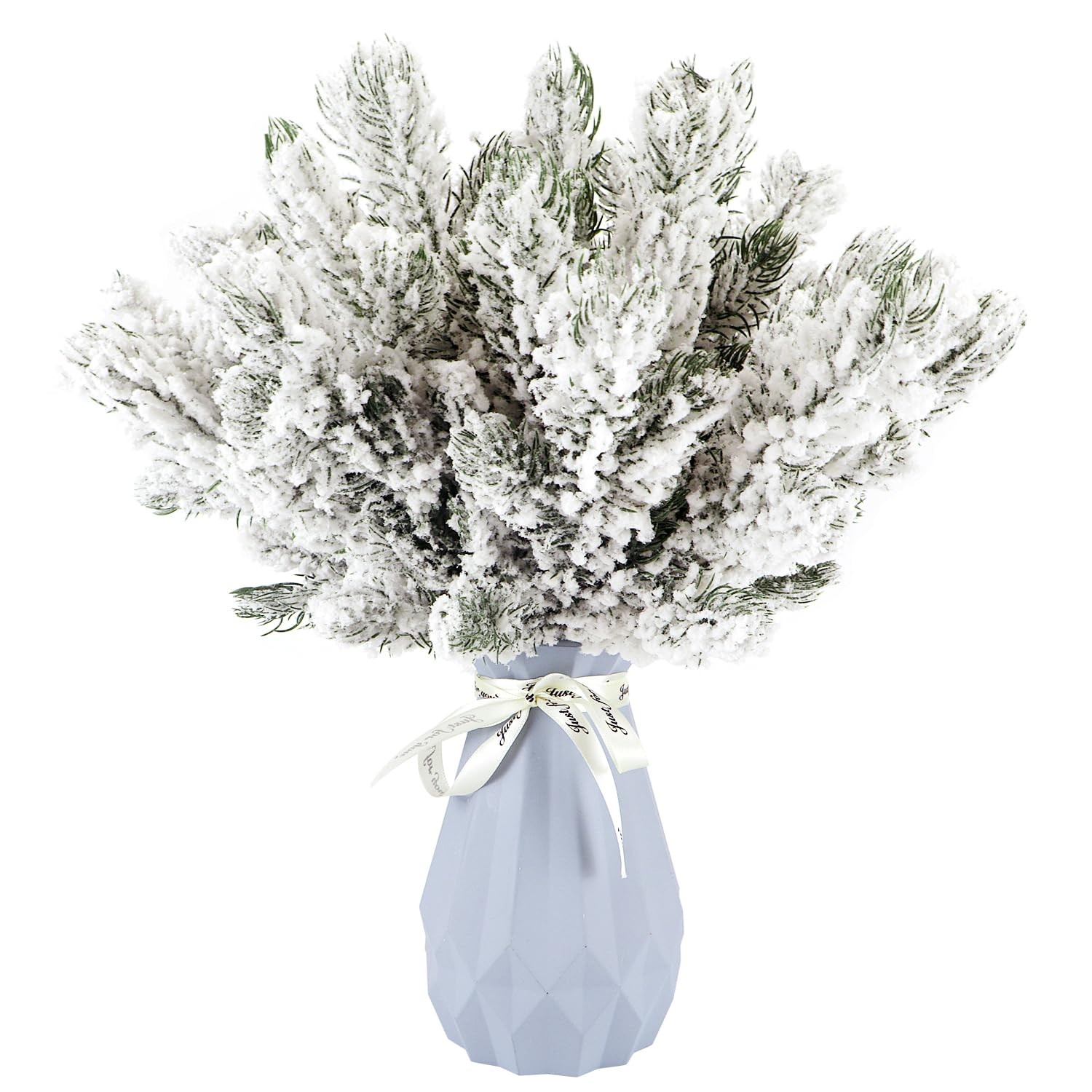 24Pcs Snowy Artificial Pine Needles Branches Twigs 10.6″ Fake Frosted Pine Pi…