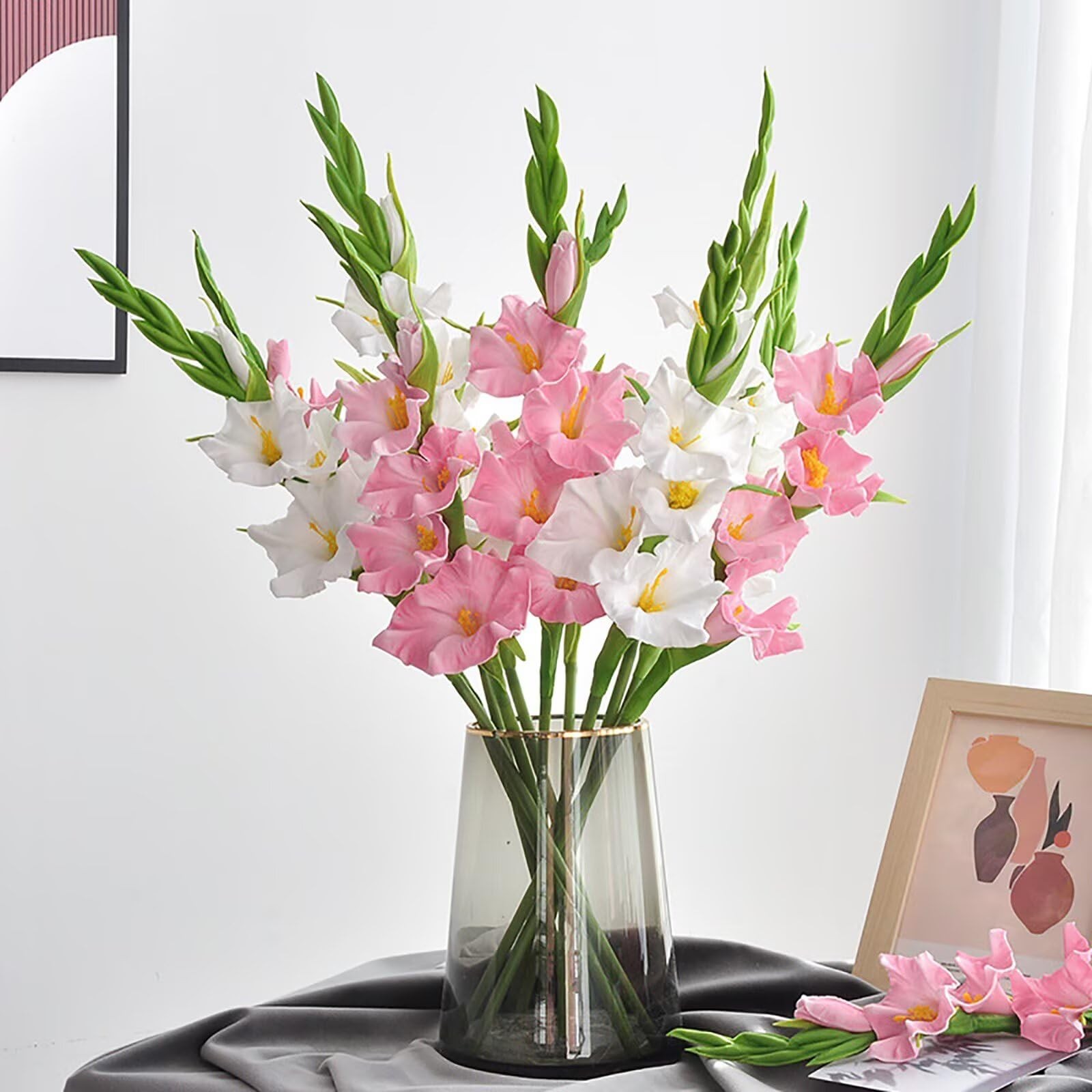 6Pcs Artificial Gladiolus Flowers White and Pink Fake Gladiolus Flowers Silk …