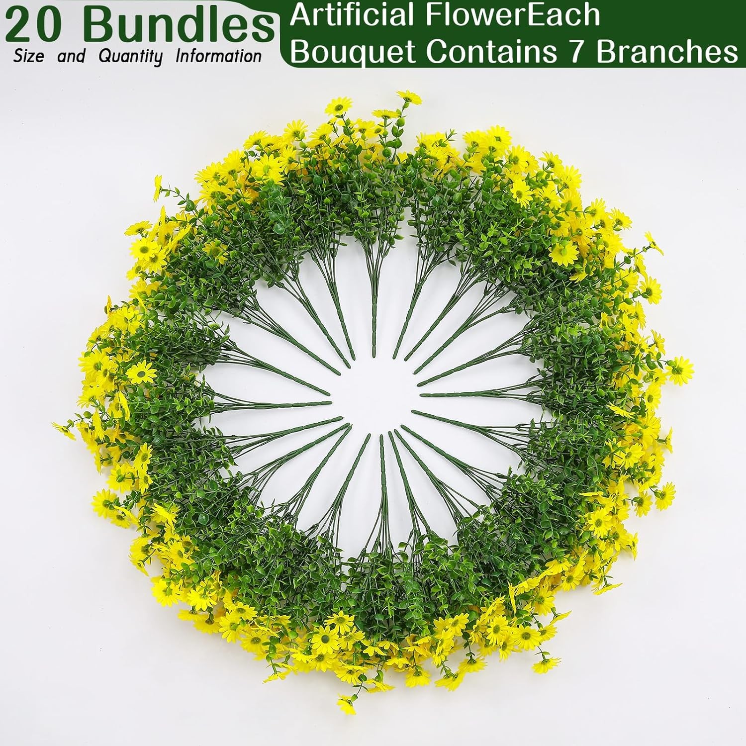 20 Bundles Artificial Daisies Flowers Fake Silk Plant for Indoor Outdoor Decor