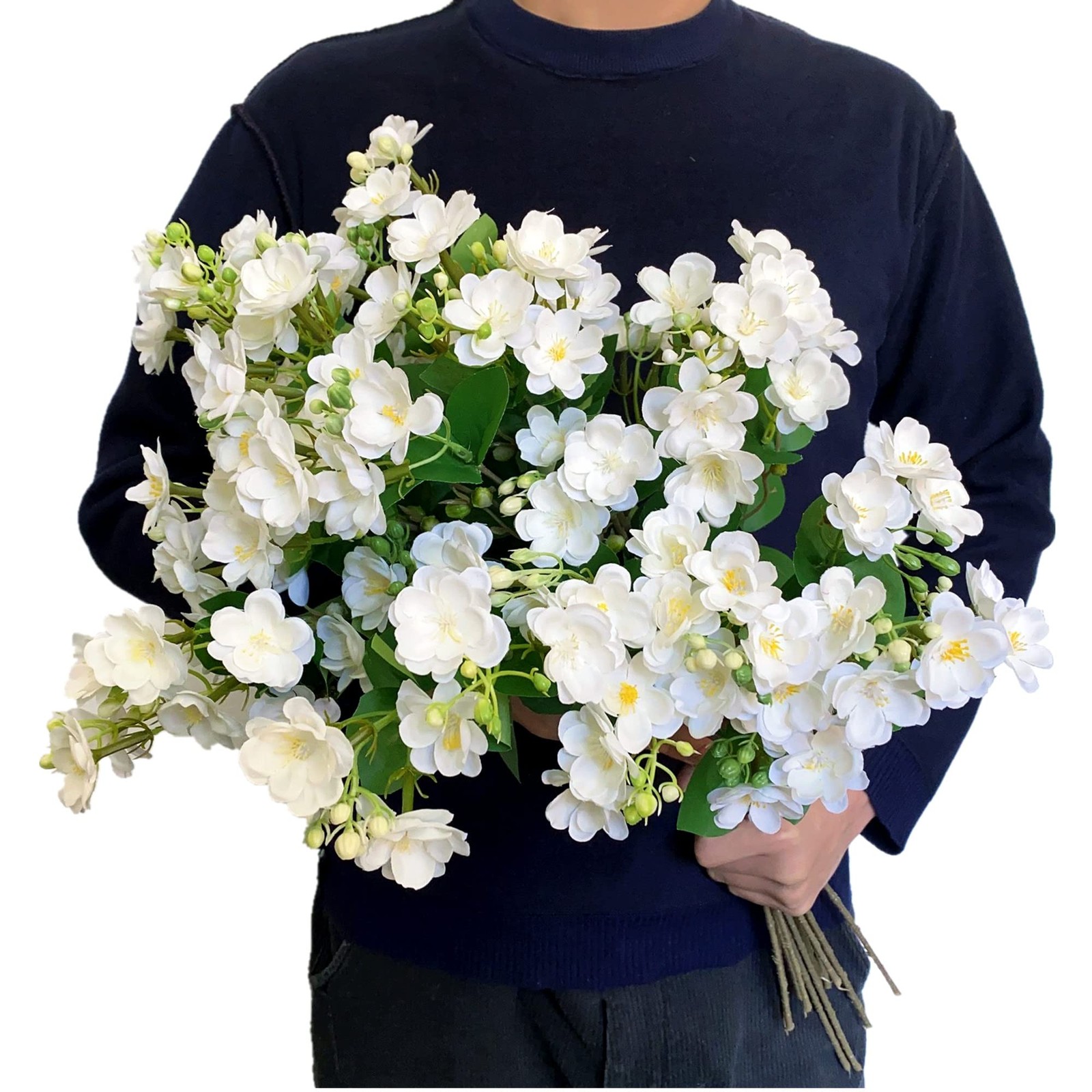 10Pack Artificial Jasmine Flowers Silk White Gardenia Wildflowers Spray for H…